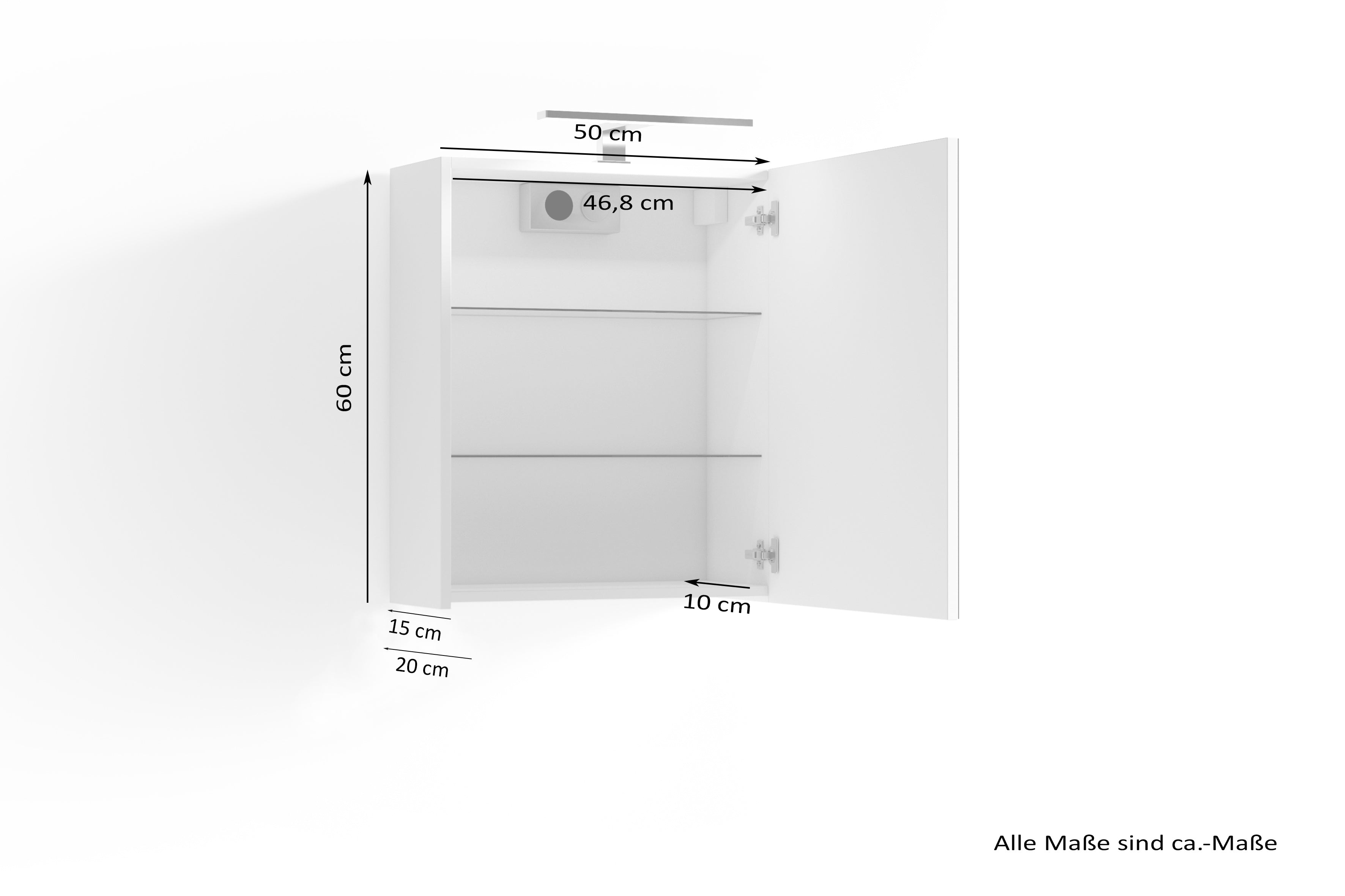Spiegelschrank SPREE / Korpus matt weiß oder anthrazit mit Spiegeltüren / Hängeschrank mit Soft-Close-Funktion / Inklusive LED-Beleuchtung / Badschrank mit Stecker- und Schalterdose / B 50, H 60, T 20 cm