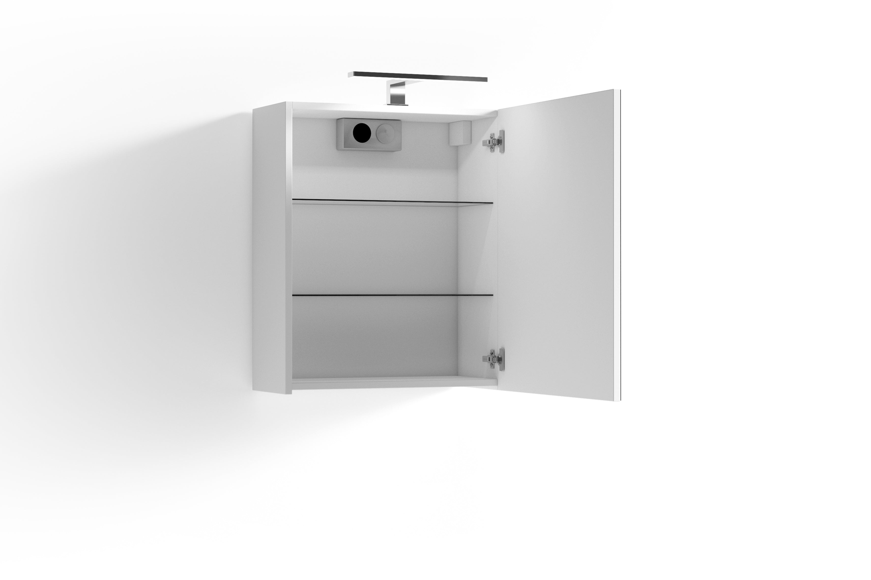 Spiegelschrank SPREE / Korpus matt weiß oder anthrazit mit Spiegeltüren / Hängeschrank mit Soft-Close-Funktion / Inklusive LED-Beleuchtung / Badschrank mit Stecker- und Schalterdose / B 50, H 60, T 20 cm