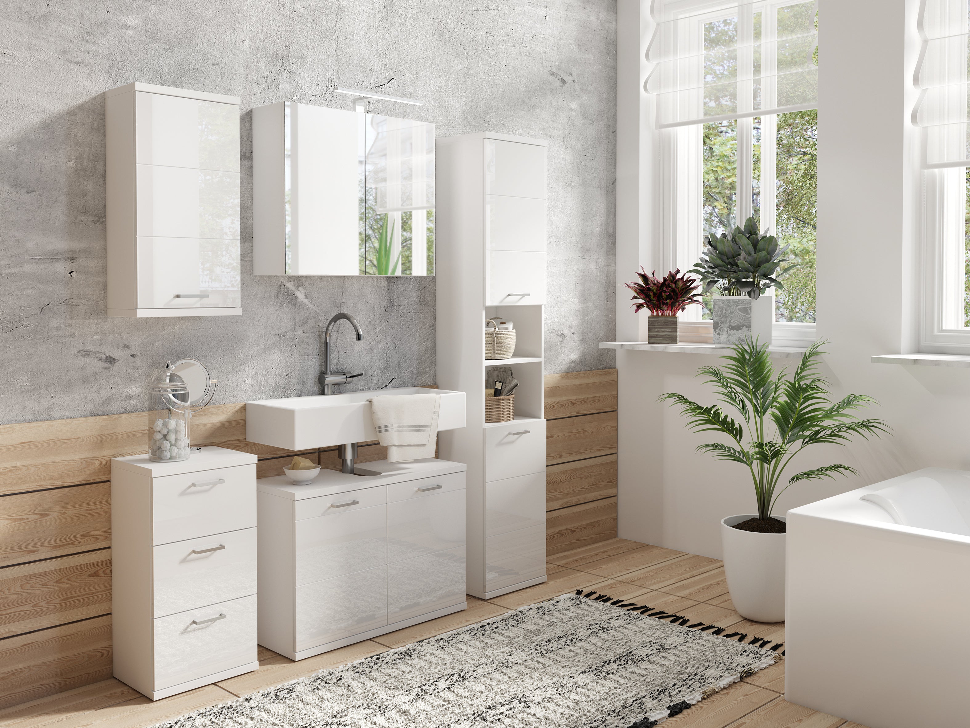 Spiegelschrank SPREE / Korpus matt weiß oder anthrazit mit Spiegeltüren / Hängeschrank mit Soft-Close-Funktion / Inklusive LED-Beleuchtung / Badschrank mit Stecker- und Schalterdose / B 70, H 60, T 20 cm