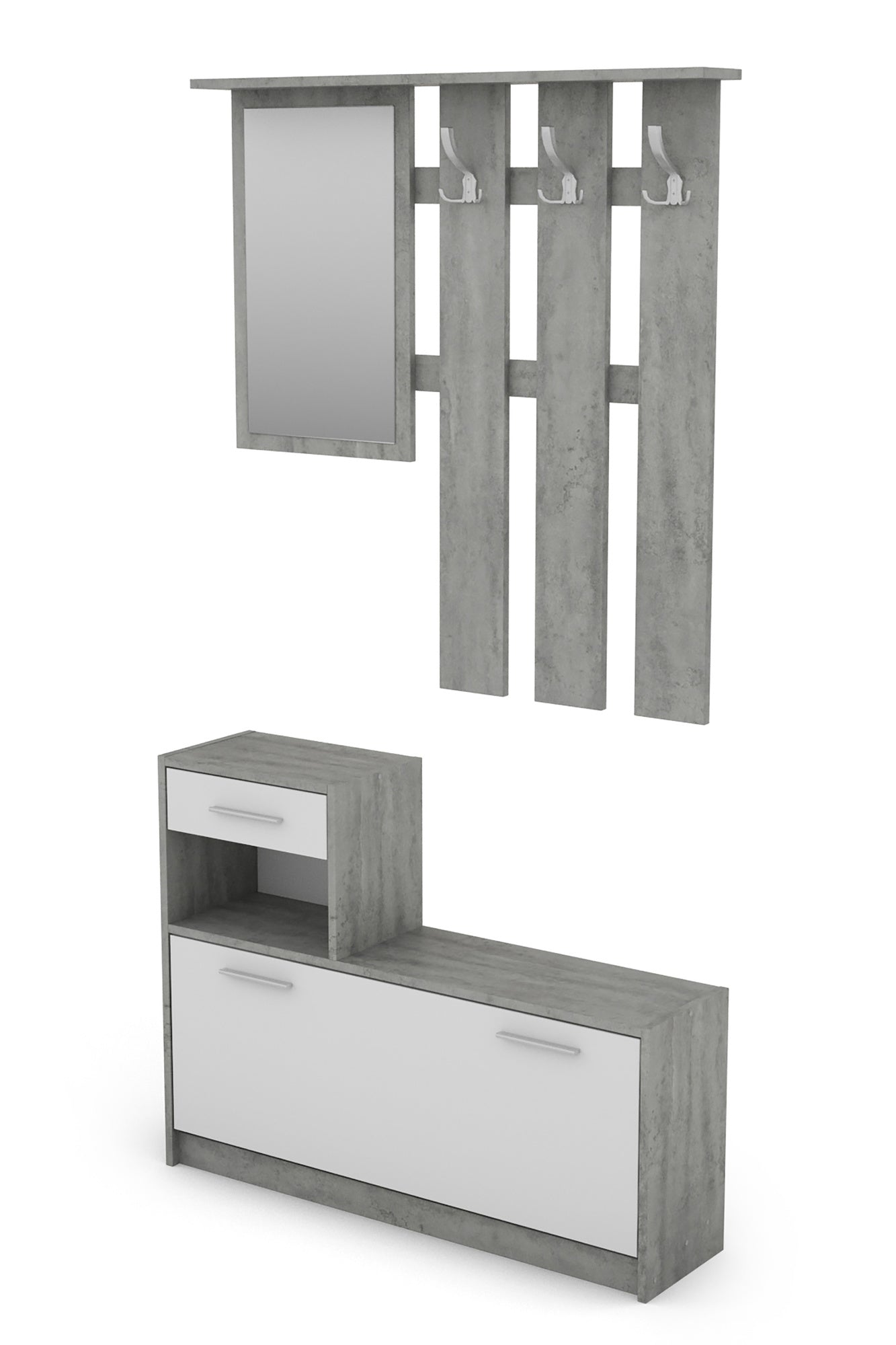 Garderoben-Set TAMINA / Kommode mit Schuhschrank + hängende Garderobe mit Spiegel / in Old Wood (Altholz-Optik), Artisan Eiche (Eiche-Optik) oder Light Atelier (Beton-Optik) / Flur-Schrank / Schränke / Regal / 100 x 190 x 25 cm (B x H x T)