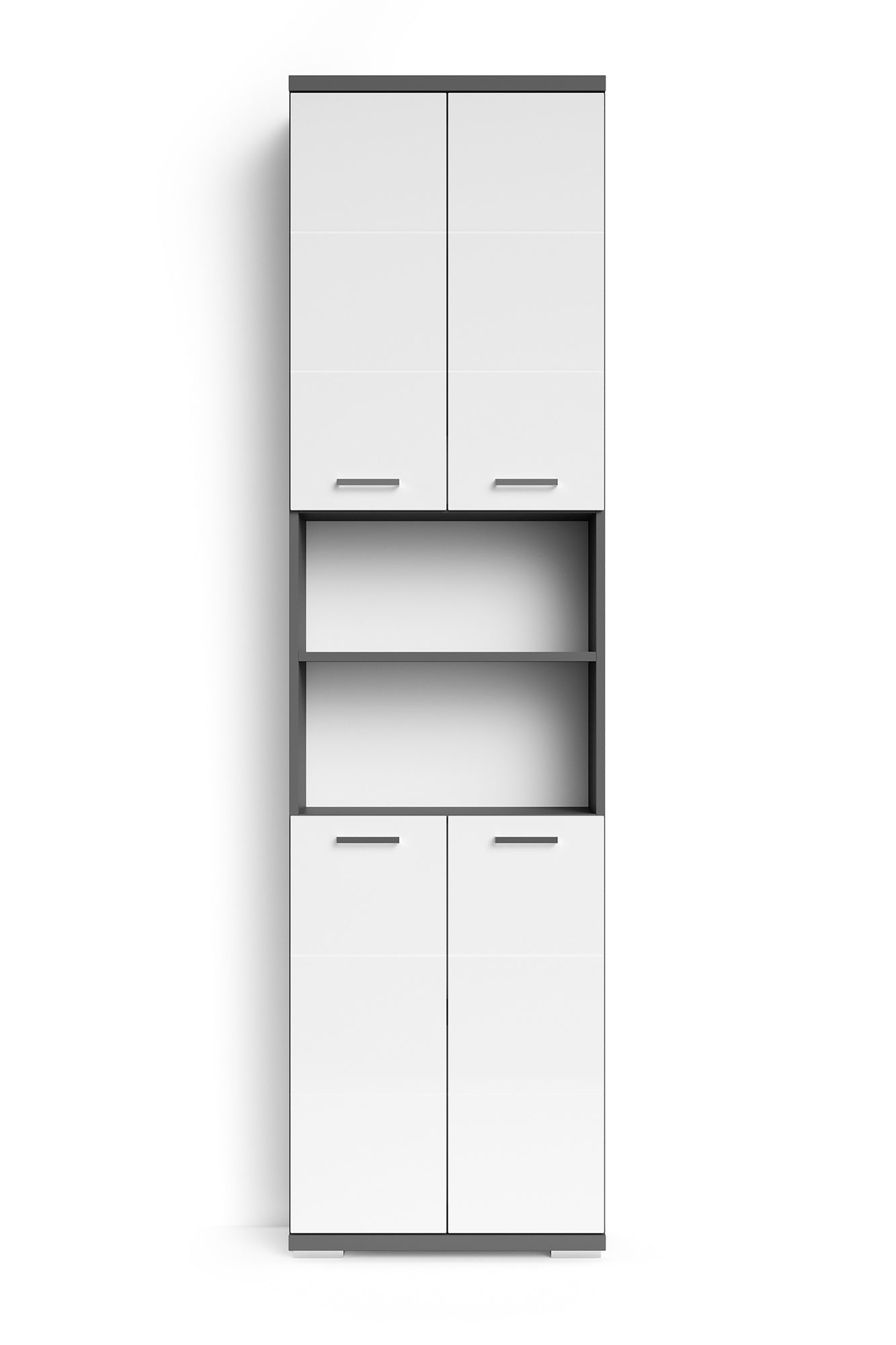 Badezimmer-Hochschrank NEBRASKA / in anthrazit, Sonoma Eiche (Eiche-Optik) oder weiß / B 50, H 192, T 31,5 cm / 4 Türen mit offenen Elementen & viel Stauraum
