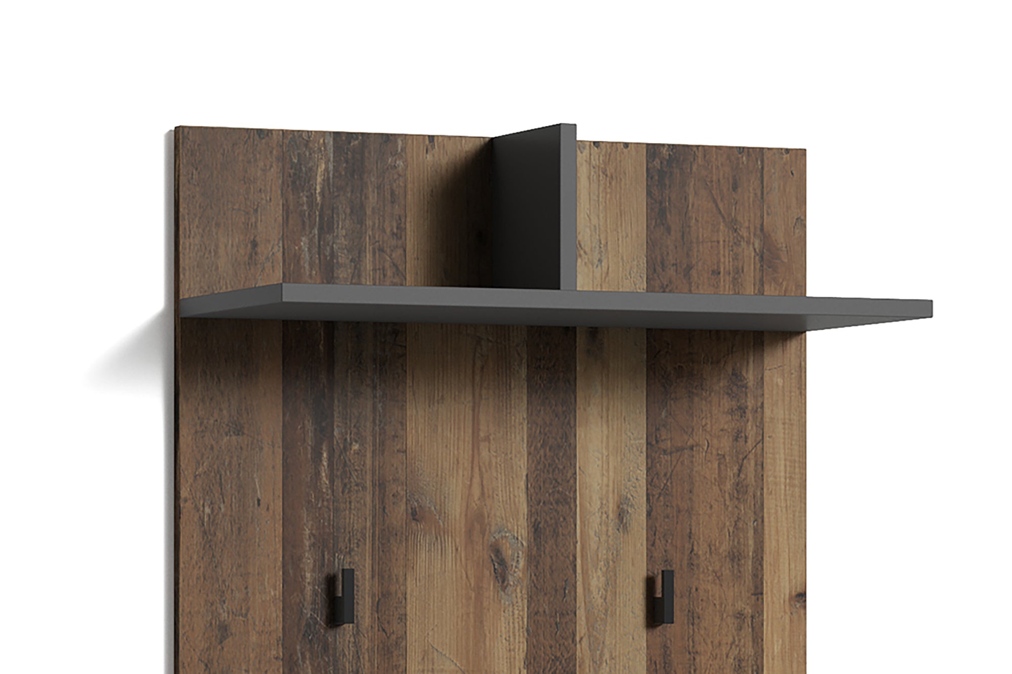 Wandpaneele BEN / Garderobe in Artisan Eiche (Eiche-Optik), Old Wood (Altholz-Optik) oder weiß / mit zwei Kleiderhaken und Hutablage / Flurgarderobe für die Wand / B 60, H 136, T 27 cm