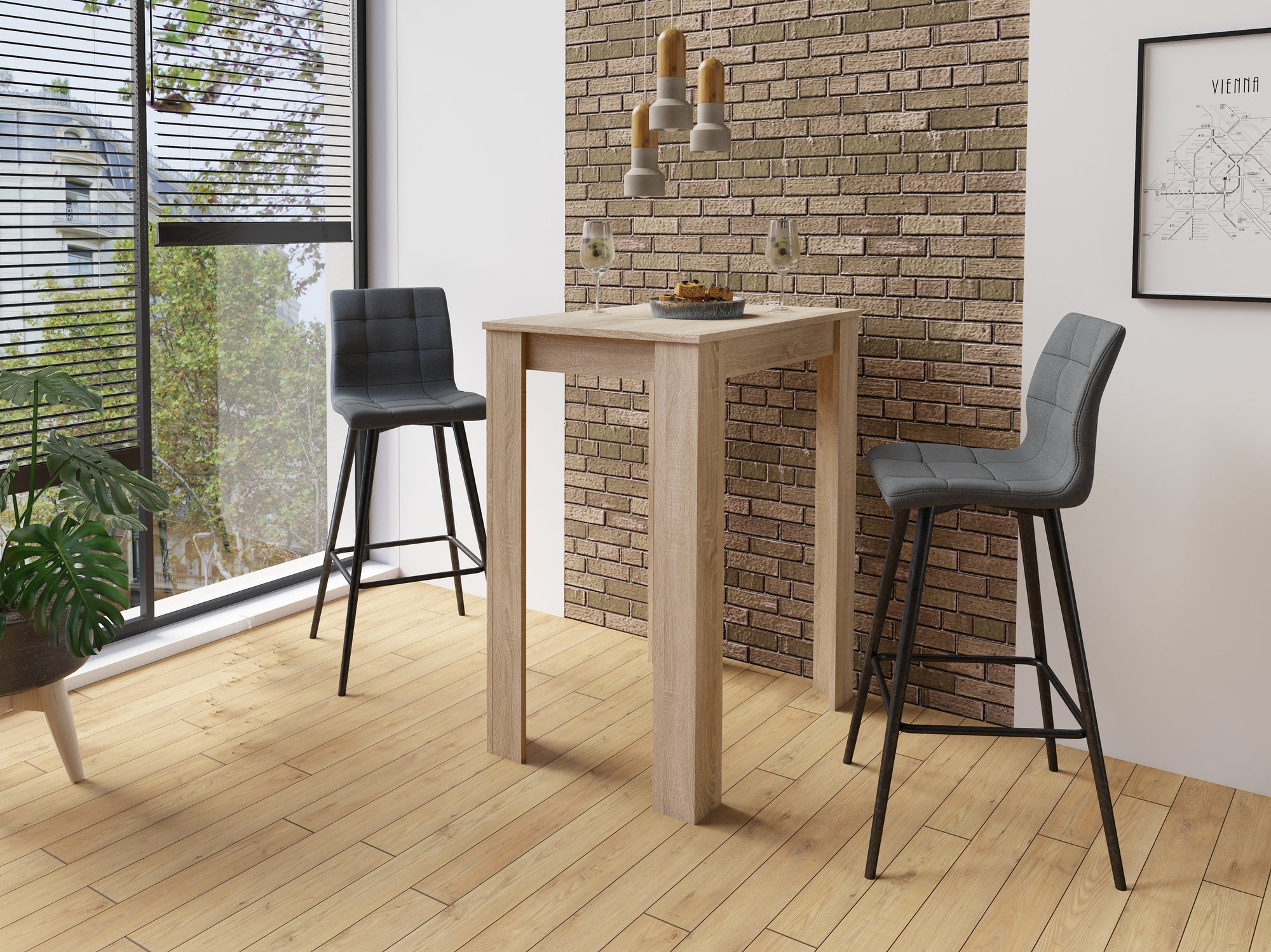 Barhocker SIMONE / Moderner Barhocker in Vintage braun oder Webstoff anthrazit / mit Rückenlehne / Gestell pulverbeschichtet in schwarz / B 42, H 103, T 51 cm