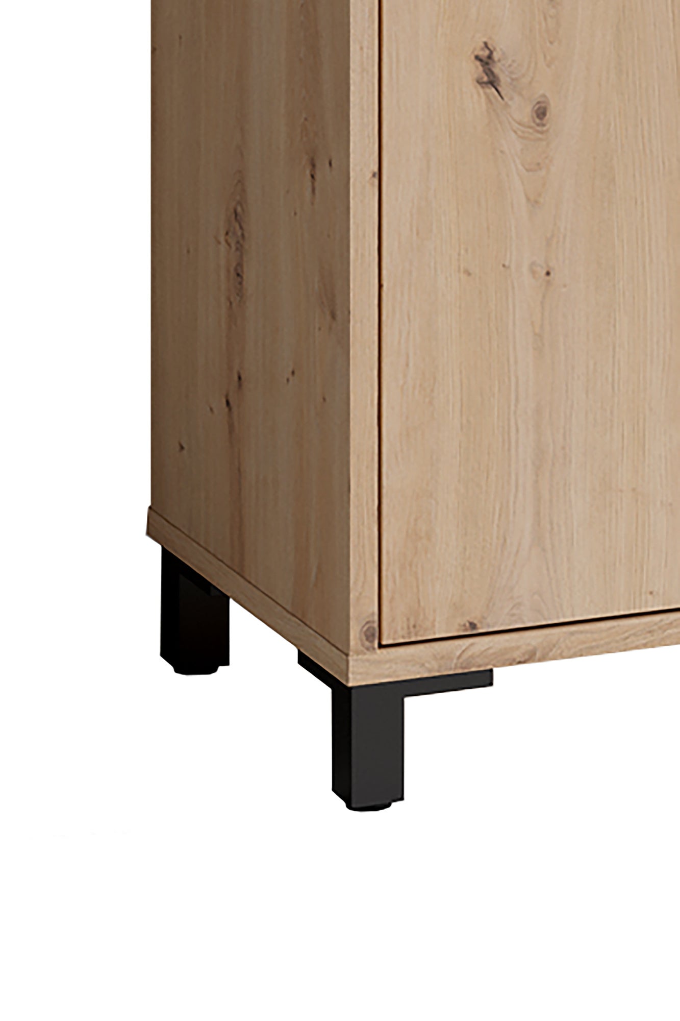 Badezimmer-Hochschrank WELLNESS in Artisan Eiche, Griffe aus Metall in schwarz / Badezimmerschrank 4 Türen mit offenen Elementen & viel Stauraum / B 54, H 193, T 31 cm
