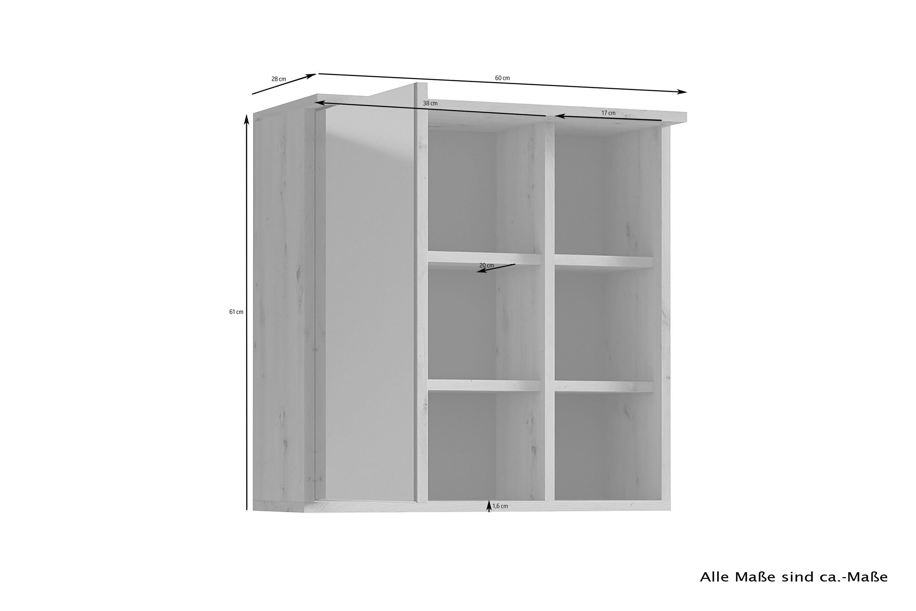 Badezimmer Spiegelschrank WELLNESS mit LED-Beleuchtung & Steckdose / Moderner, 1-türiger Spiegel Hängeschrank in Artisan Eiche oder Weiß / Wandschrank mit Spiegeltür / B 60, H 61, T 28 cm