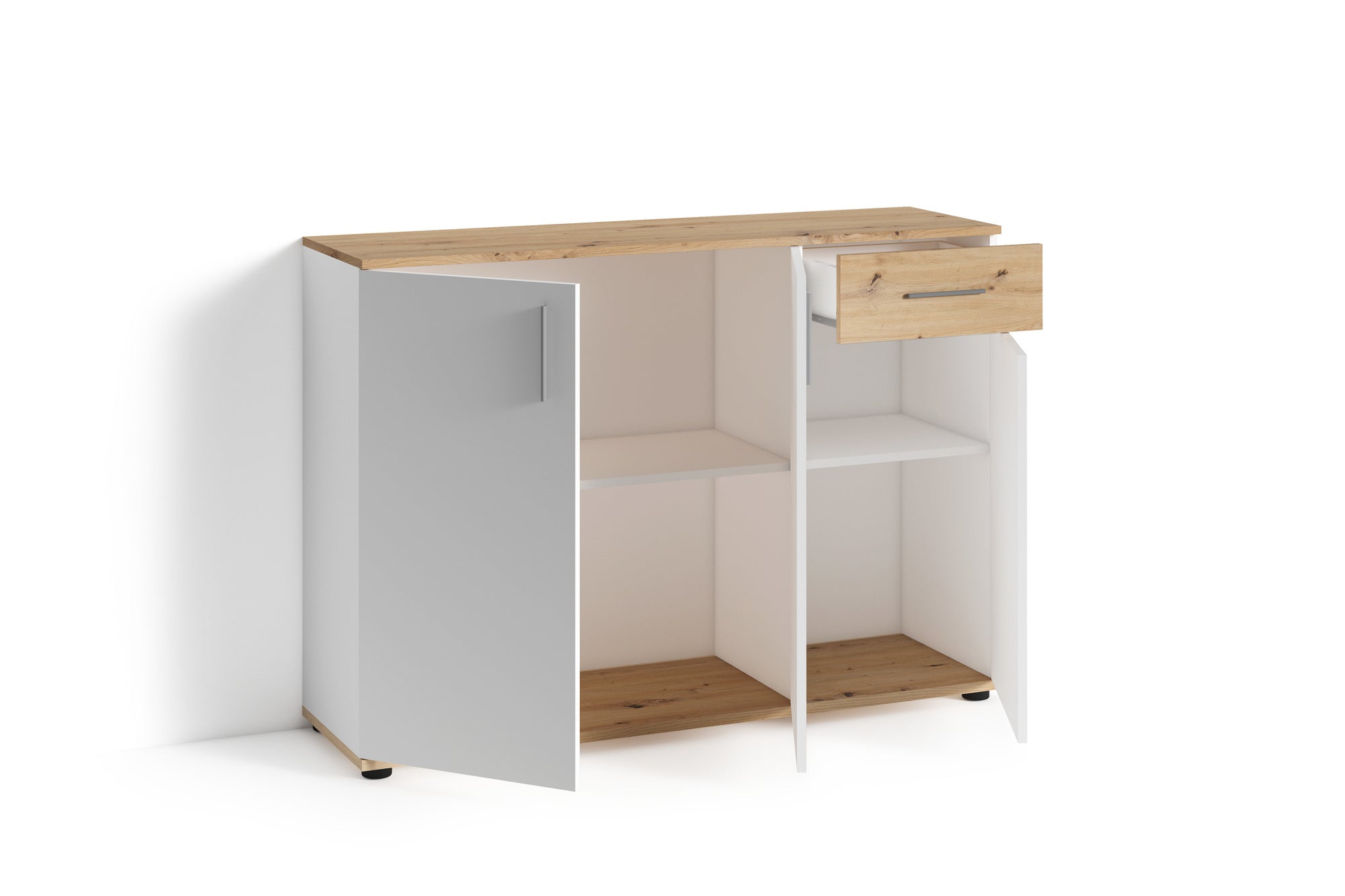 Kommode JAKOB / 3-trg. mit 1 Schubkasten / in Artisan Eiche (Eiche-Optik), weiß oder Old Wood (Altholz-Optik) / Sideboard / B 110, H 83,5, T35,5 cm