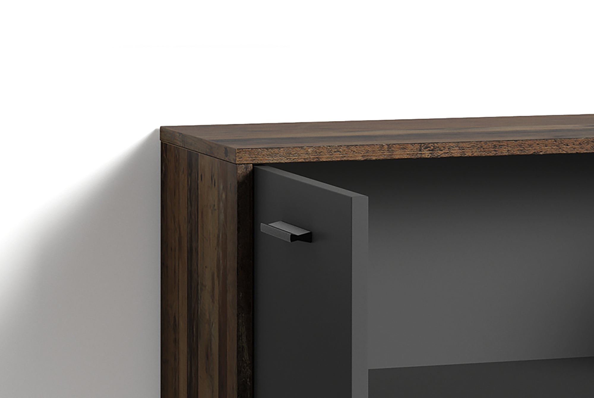 Kommode BEN / Sideboard mit 3 Türen und 3 Schubkasten / Schuhschrank in Old Wood-Optik mit Fronten in anthrazit / Schrank in Altholz-Optik / Griffe schwarz / B 153, H 83, T 35 cm