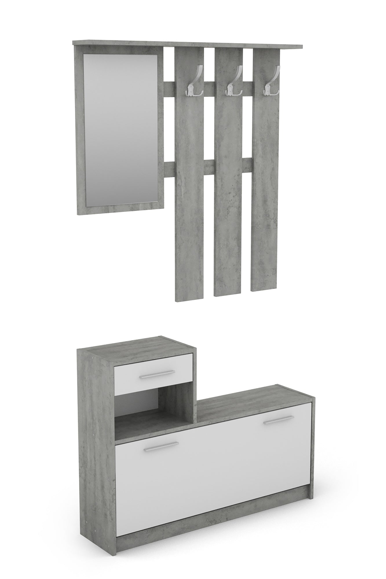 Garderoben-Set TAMINA / Kommode mit Schuhschrank + hängende Garderobe mit Spiegel / in Old Wood (Altholz-Optik), Artisan Eiche (Eiche-Optik) oder Light Atelier (Beton-Optik) / Flur-Schrank / Schränke / Regal / 100 x 190 x 25 cm (B x H x T)