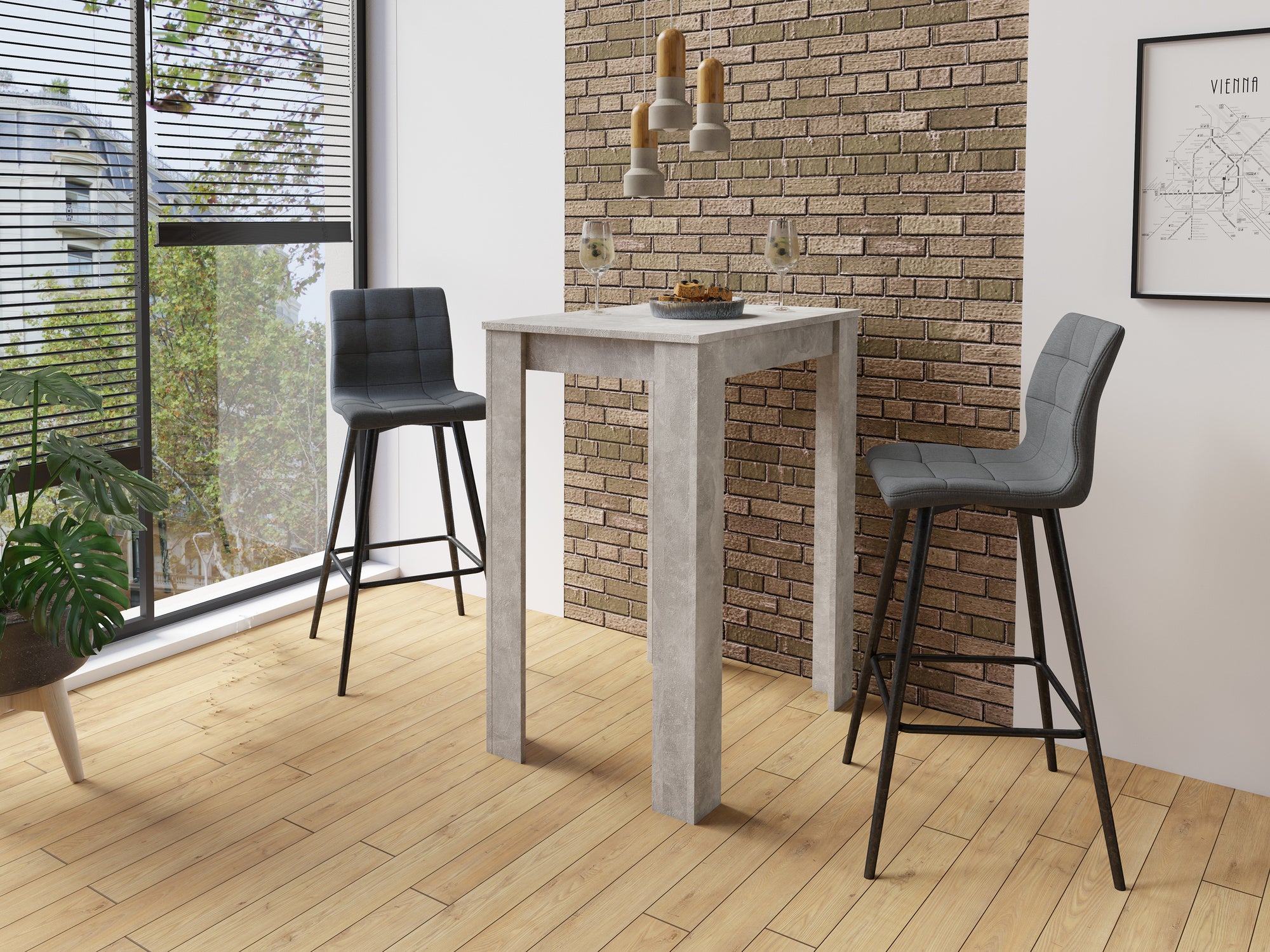 Barhocker SIMONE / Moderner Barhocker in Vintage braun oder Webstoff anthrazit / mit Rückenlehne / Gestell pulverbeschichtet in schwarz / B 42, H 103, T 51 cm