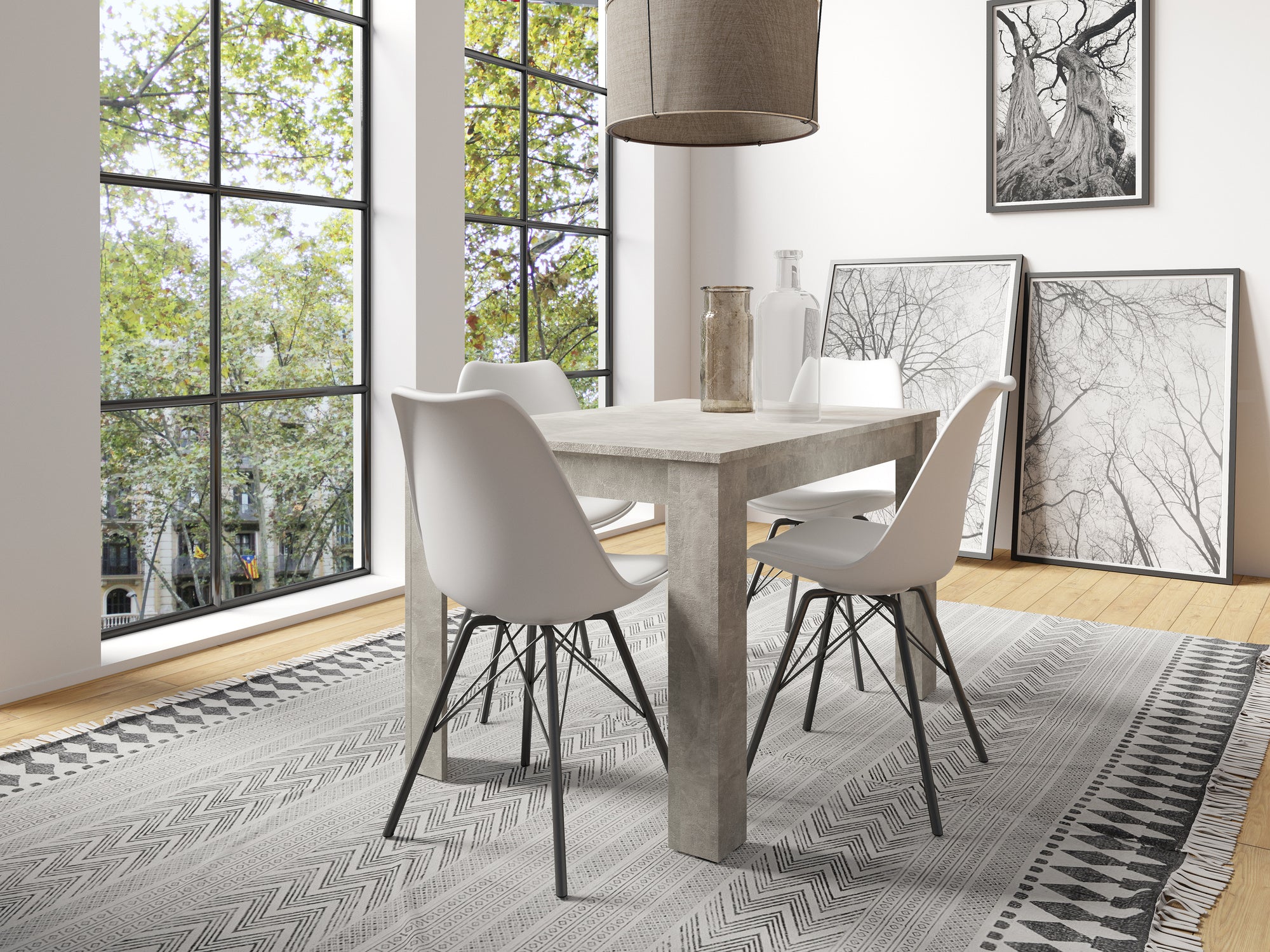 Esstisch Nepal / Moderner Küchentisch in Sonoma Eiche (Eiche-Optik), weiß oder Light Atelier (Beton-Optik) / Platzsparender Tisch / 80 x 80, H 75, 90 x 90, H 75, 120 x 80, H 75 oder 140 x 80, H 75 cm