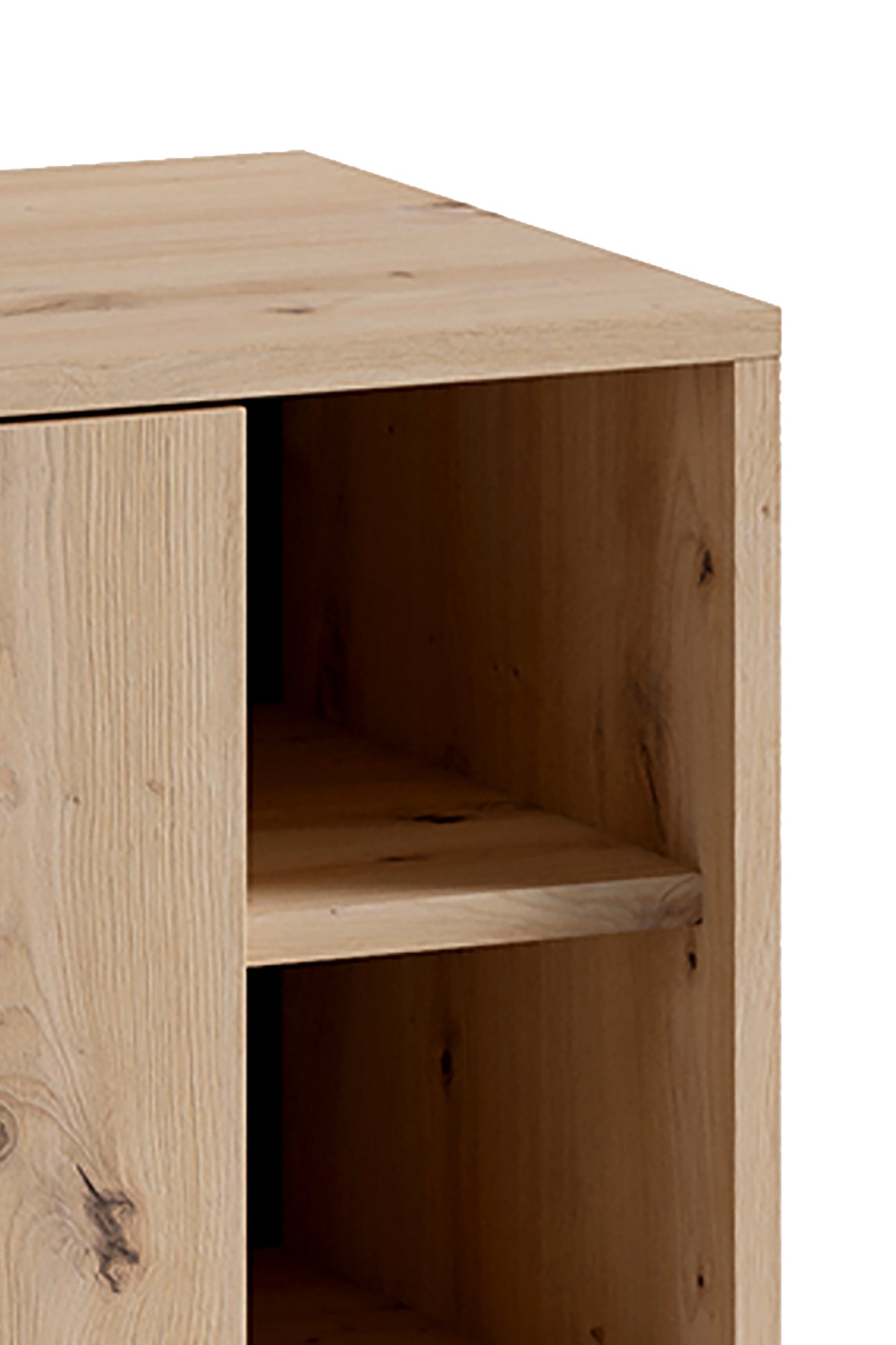 Waschbeckenunterschrank WELLNESS / Waschtisch Unterschrank stehend, in Artisan Eiche, Griff aus Metall in schwarz / 1-türig und drei offene Fächer / B 60, H 62, T 34 cm