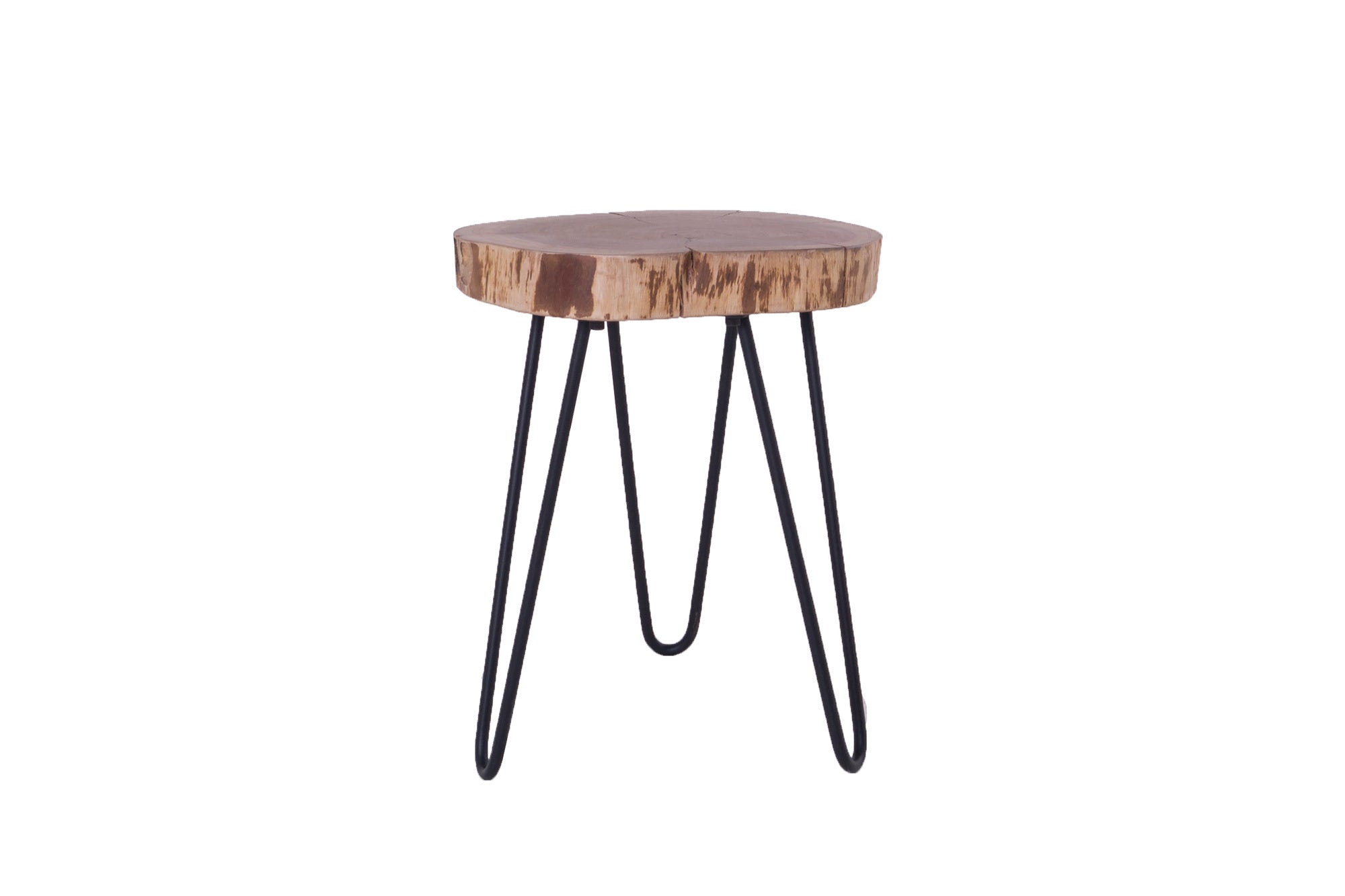 Beistelltisch NASTI / Akazie natur, Metall schwarz / D 38, H 40 cm / mit Baumkante