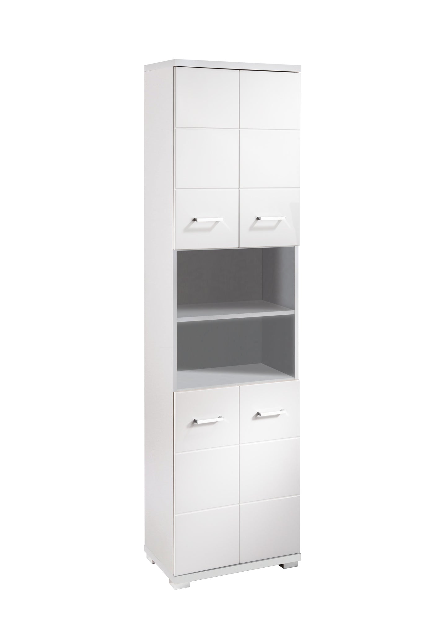 Badezimmer-Hochschrank NEBRASKA / in anthrazit, Sonoma Eiche (Eiche-Optik) oder weiß / B 50, H 192, T 31,5 cm / 4 Türen mit offenen Elementen & viel Stauraum