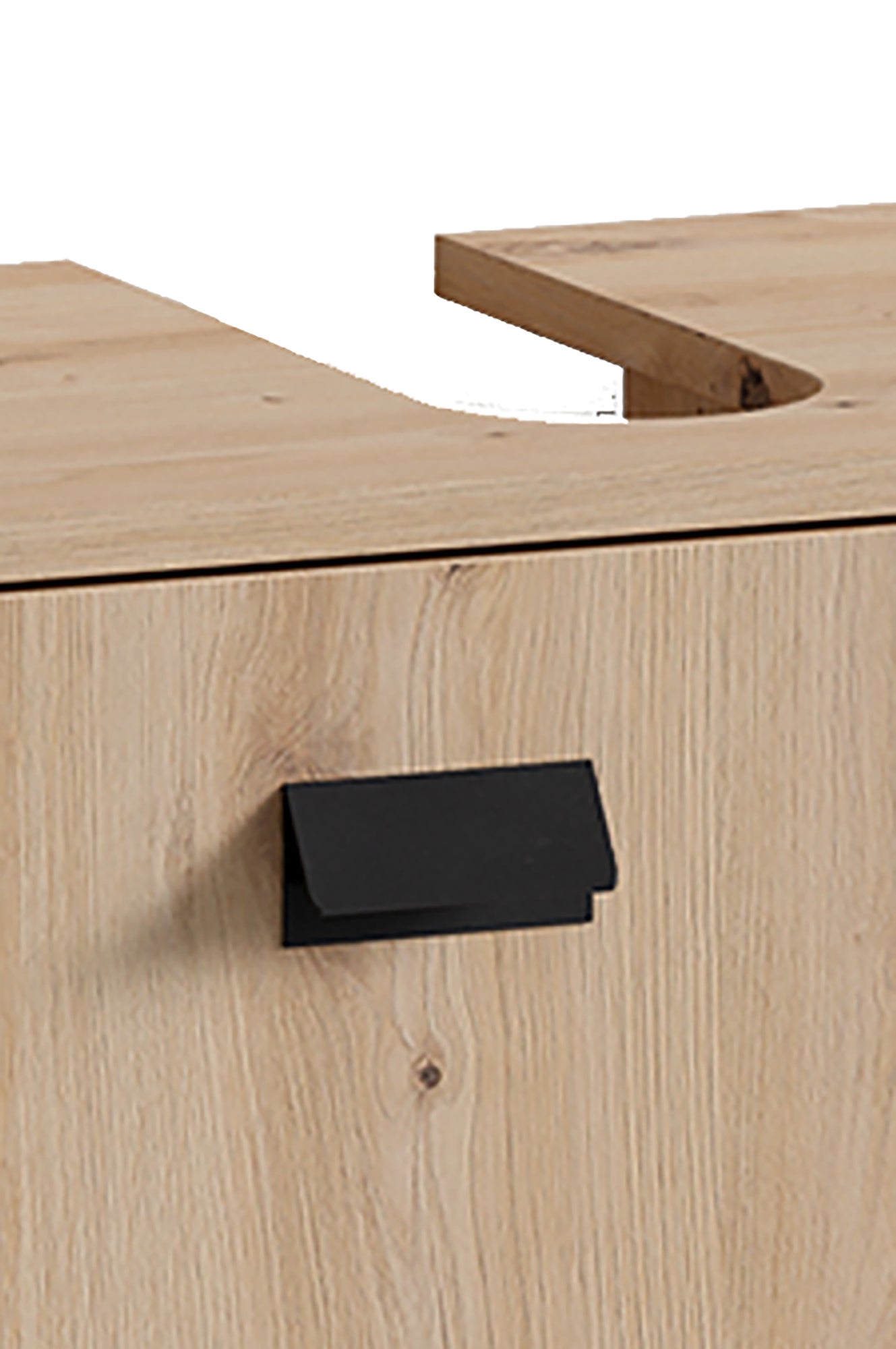 Waschbeckenunterschrank WELLNESS / Waschtisch Unterschrank stehend, in Artisan Eiche, Griff aus Metall in schwarz / 1-türig und drei offene Fächer / B 60, H 62, T 34 cm