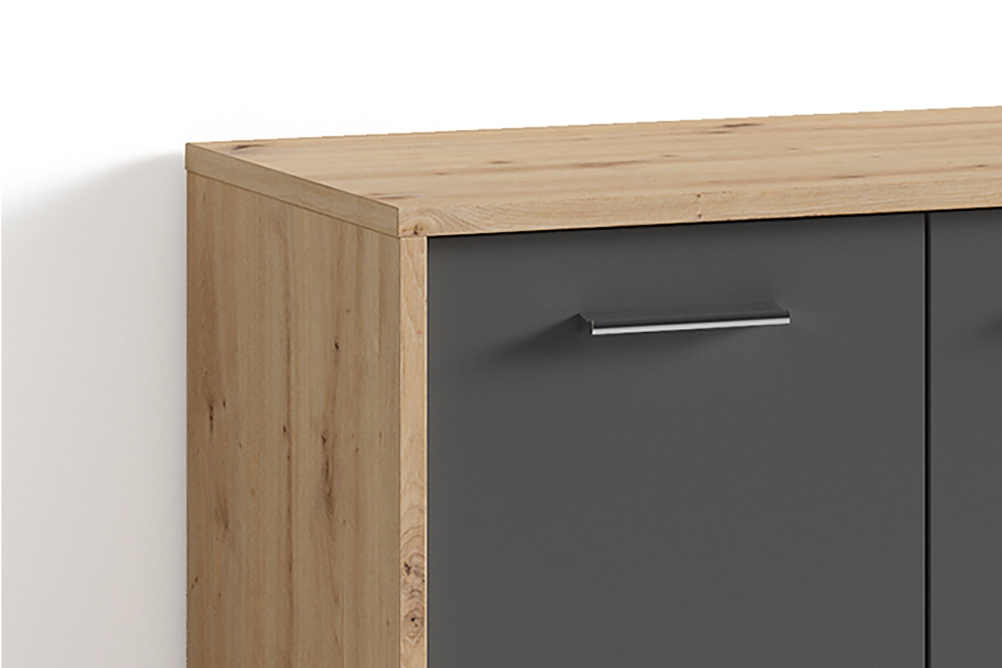 Schuhschrank BEN / Schuhkommode in Artisan Eiche (Eiche-Optik), Old Wood (Altholz-Optik) oder weiß/ kleine Flur-Kommode mit zwei Türen Einlegeböden / Sideboard klein / B 63, H 83, T 35 cm