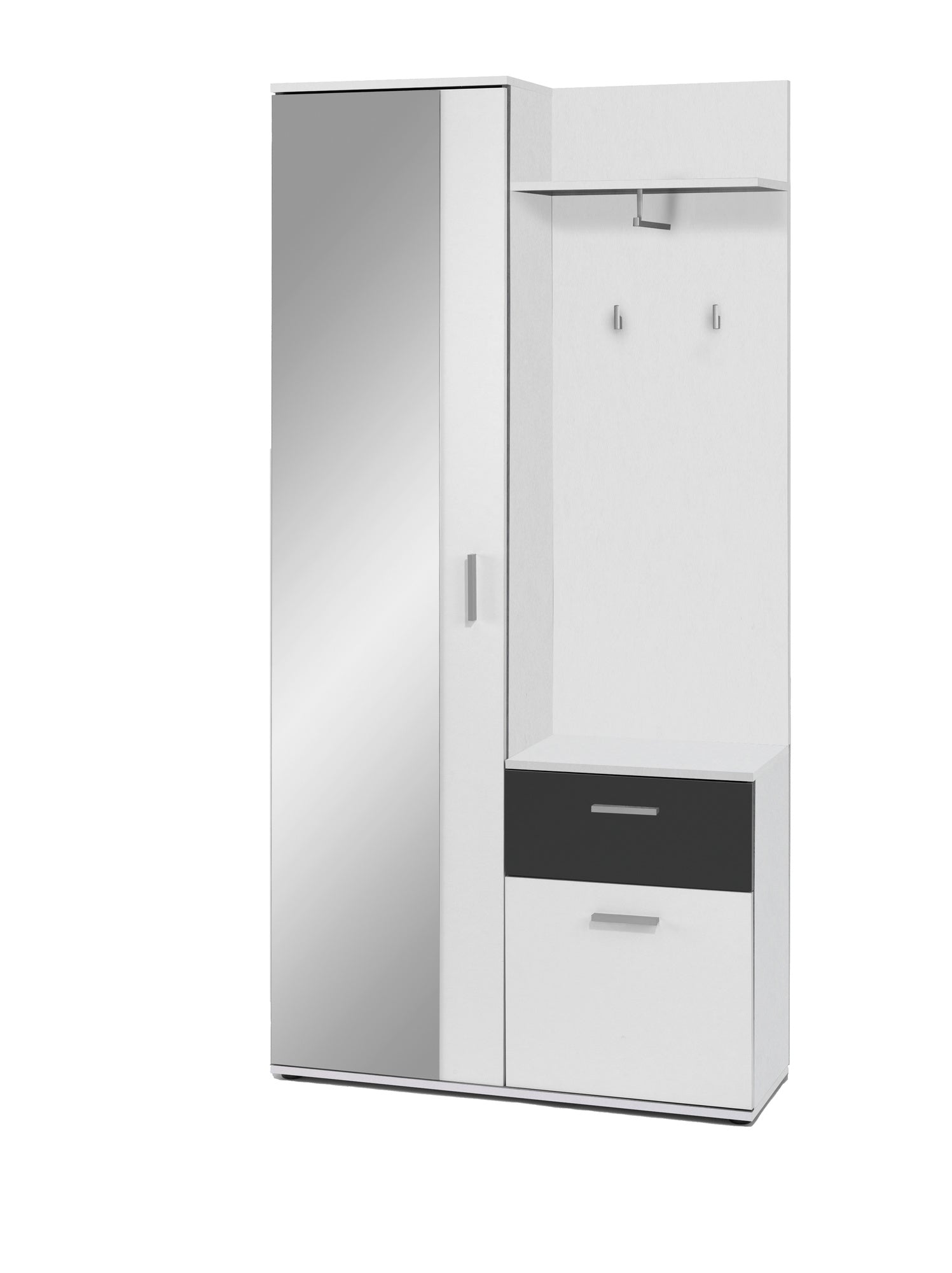 Kompakt-Garderobe JAKOB / in Old Wood (Altholz-Optik), Artisan Eiche (Eiche-Optik) oder weiß / Garderobe mit großer Spiegeltür / Fest montiertes Set / Kommode / Schuh-Schrank / B 97, H 195, T 30 cm