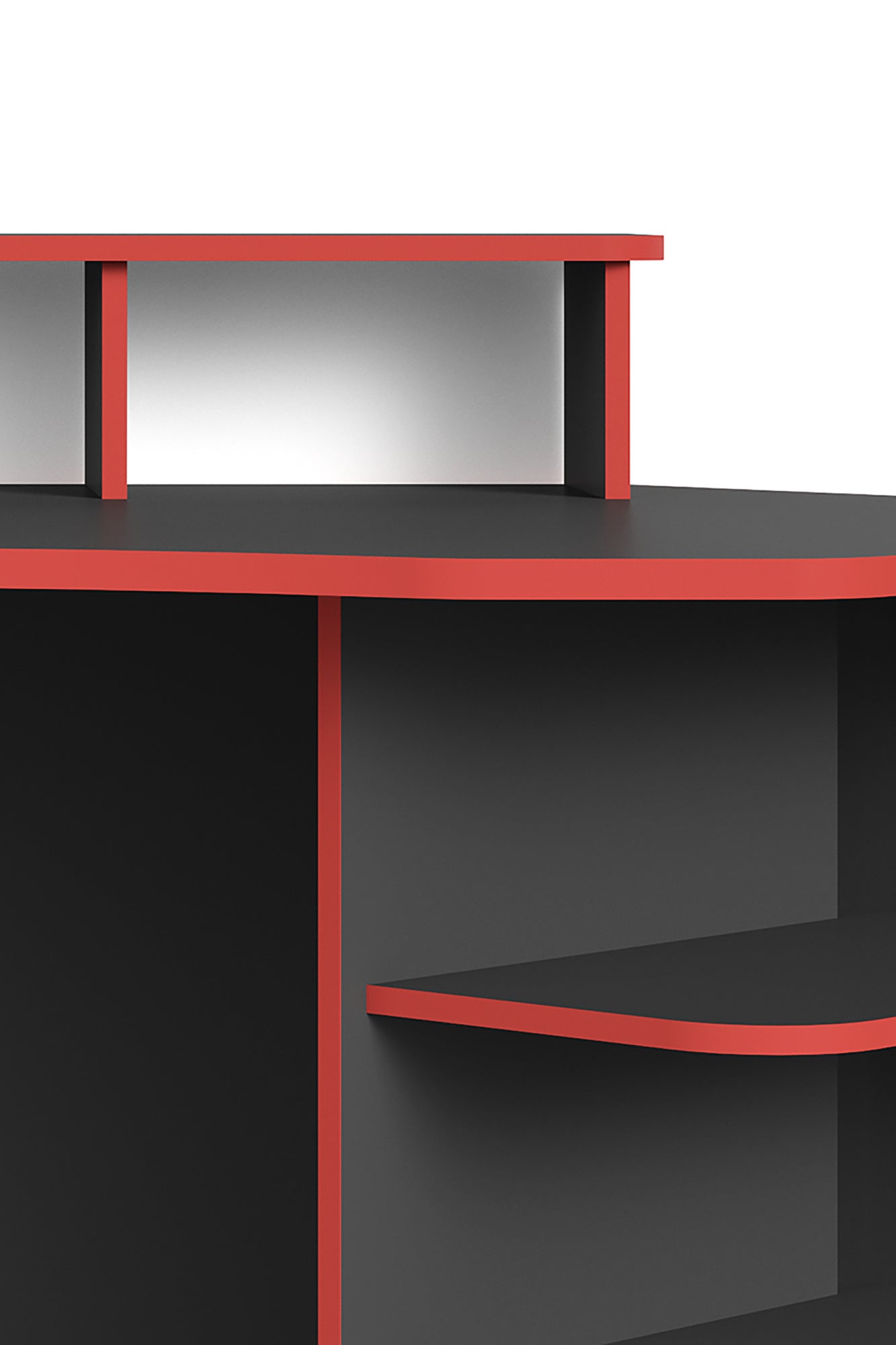 Schreibtisch THANATOS / Gaming-Tisch in Schwarz mit Kanten in rot, weiß oder schwarz / Eck-Schreibtisch mit viel Stauraum und XXL Tischplatte / Computer-Tisch / mit Ausatz / 198x76x85cm (BxHxT)