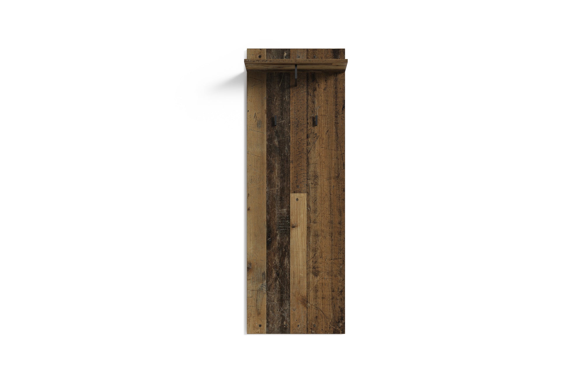 Wandpaneel JAKOB / Garderoben-Paneel in Artisan Eiche (Eiche-Optik), weiß oder Old Wood (Altholz-Optik) mit Melamin-Beschichtung / Kleiderstange, 2 Haken und Regal / Platzsparende Wandgarderobe / Garderoben-Set / B 48, H 140, T 28 cm