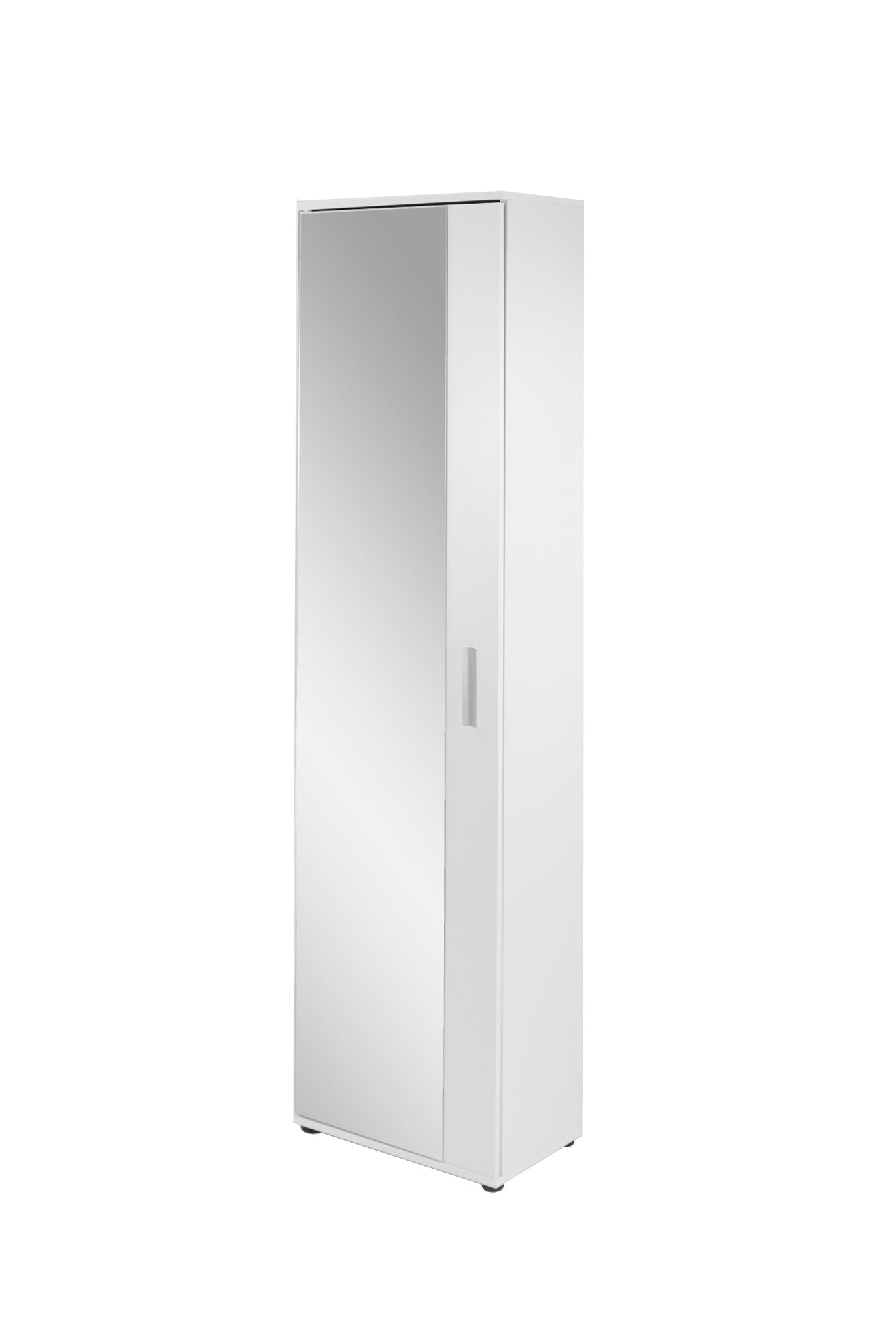 Spiegel-Schrank JAKOB / Eintüriger Hochschrank mit Spiegeltür / Artisan Eiche (Eiche-Optik), weiß oder Old Wood (Altholz-Optik) / Griffe silber oder schwarz / Tür variabel rechts oder links / 5 Fächer / Garderoben-Schrank / B 49, H 196, T 30 cm