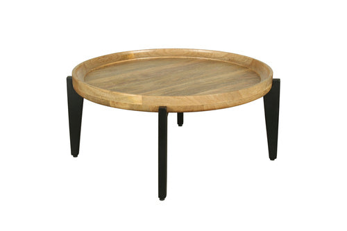 Couchtisch MILA / Platte Mango massiv / Gestell Metall schwarz / D 75, H 34 cm