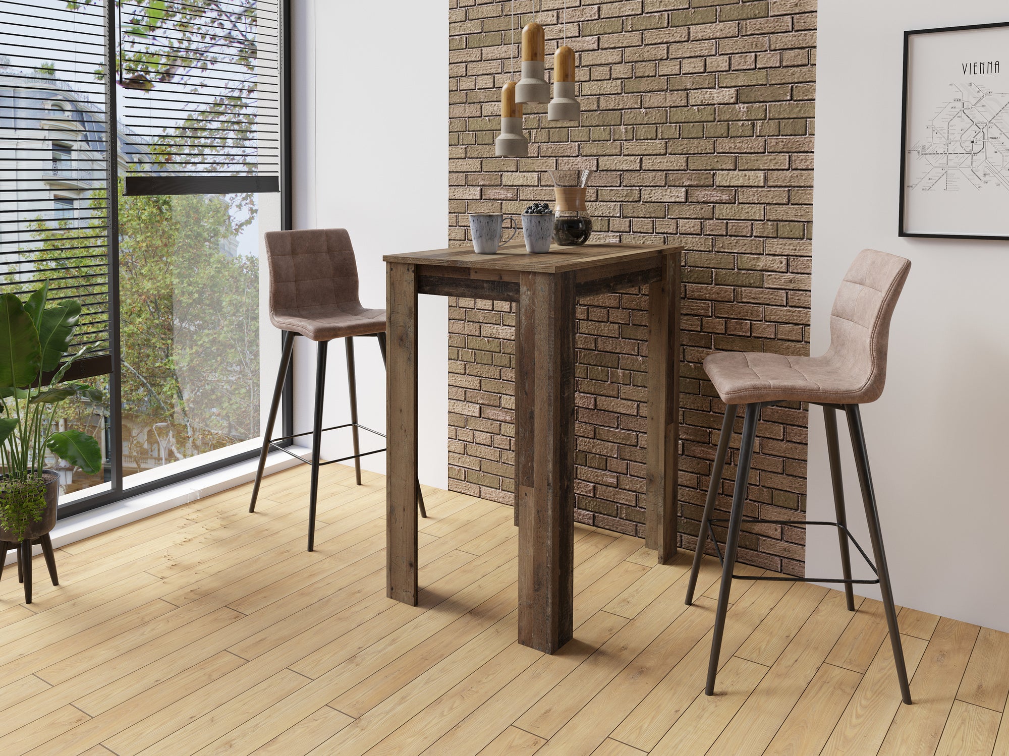 Barhocker SIMONE / Moderner Barhocker in Vintage braun oder Webstoff anthrazit / mit Rückenlehne / Gestell pulverbeschichtet in schwarz / B 42, H 103, T 51 cm