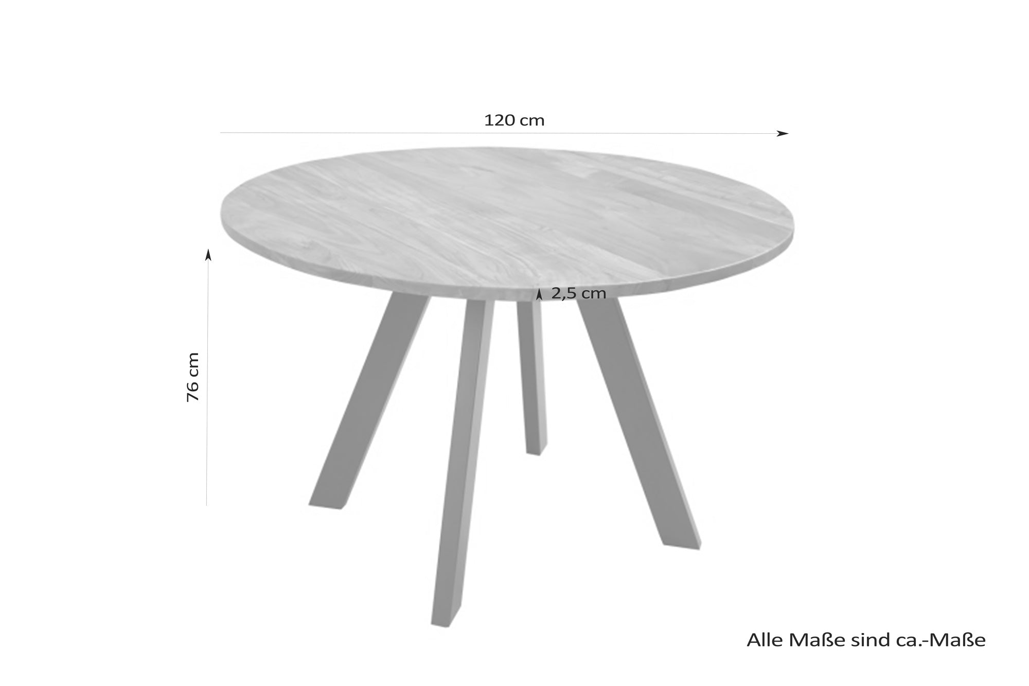 Esstisch TARA / runde Tischplatte Akazie natur / Gestell Metall schwarz / Küchentisch für bis zu 5 Personen / D 100, H 76 cm oder D 120 cm, H 76 cm