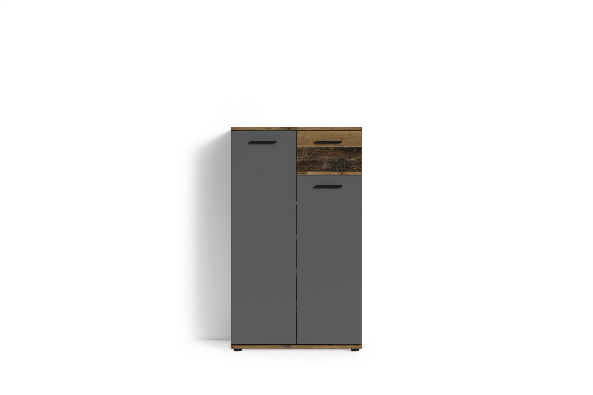 Schuh-Kommode JAKOB / In moderner Old Wood (Altholz-Optik), Artisan Eiche (Eiche-Optik) oder weiß / 2 Türen und 1 Schublade / Garderoben-Set / Für ca. 15 Paar Schuhe / Schuhschrank / Side-Board / B 60, H 102, T 30 cm