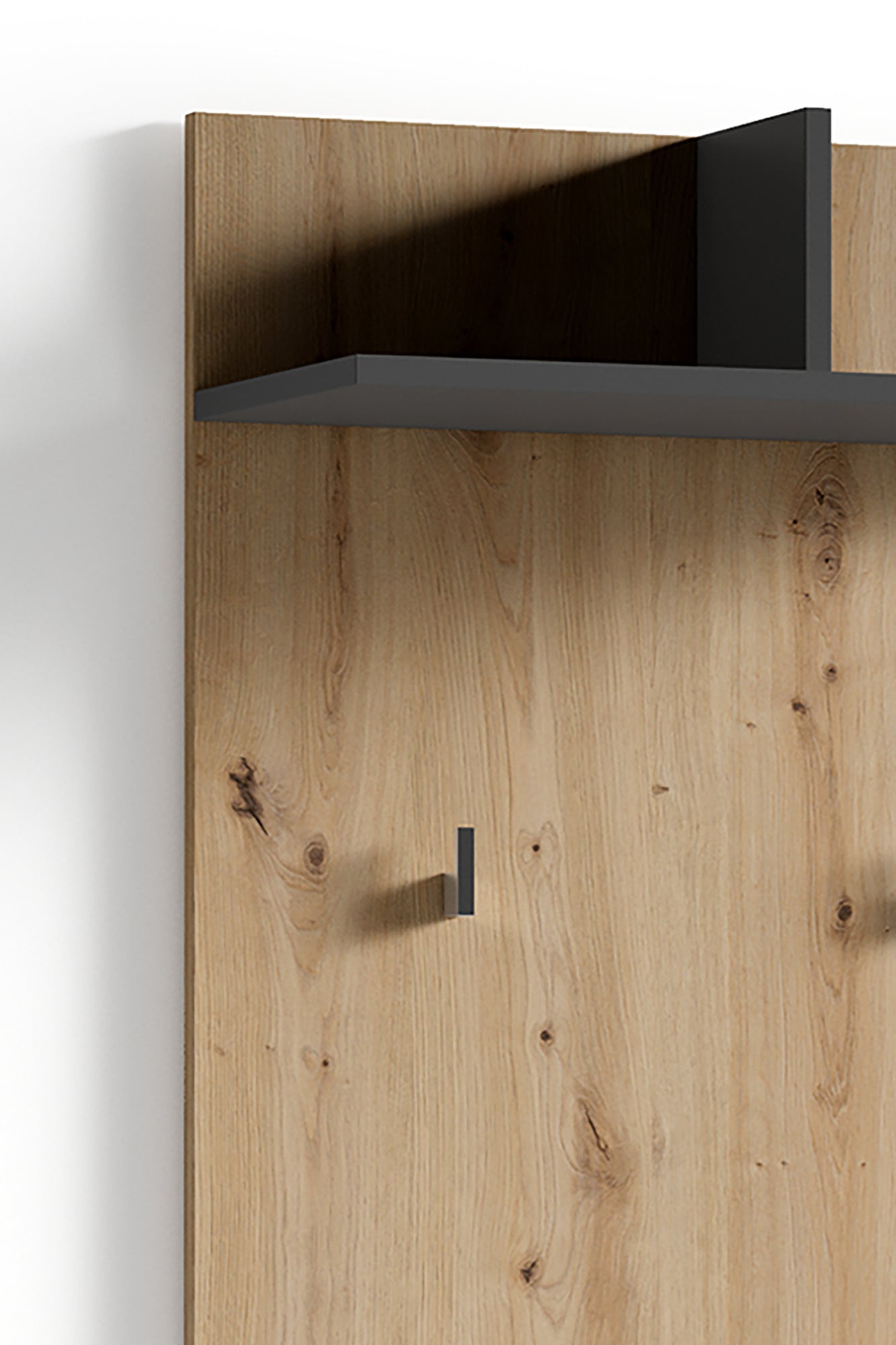 Wandpaneele BEN / Garderobe in Artisan Eiche (Eiche-Optik), Old Wood (Altholz-Optik) oder weiß / mit zwei Kleiderhaken und Hutablage / Flurgarderobe für die Wand / B 60, H 136, T 27 cm