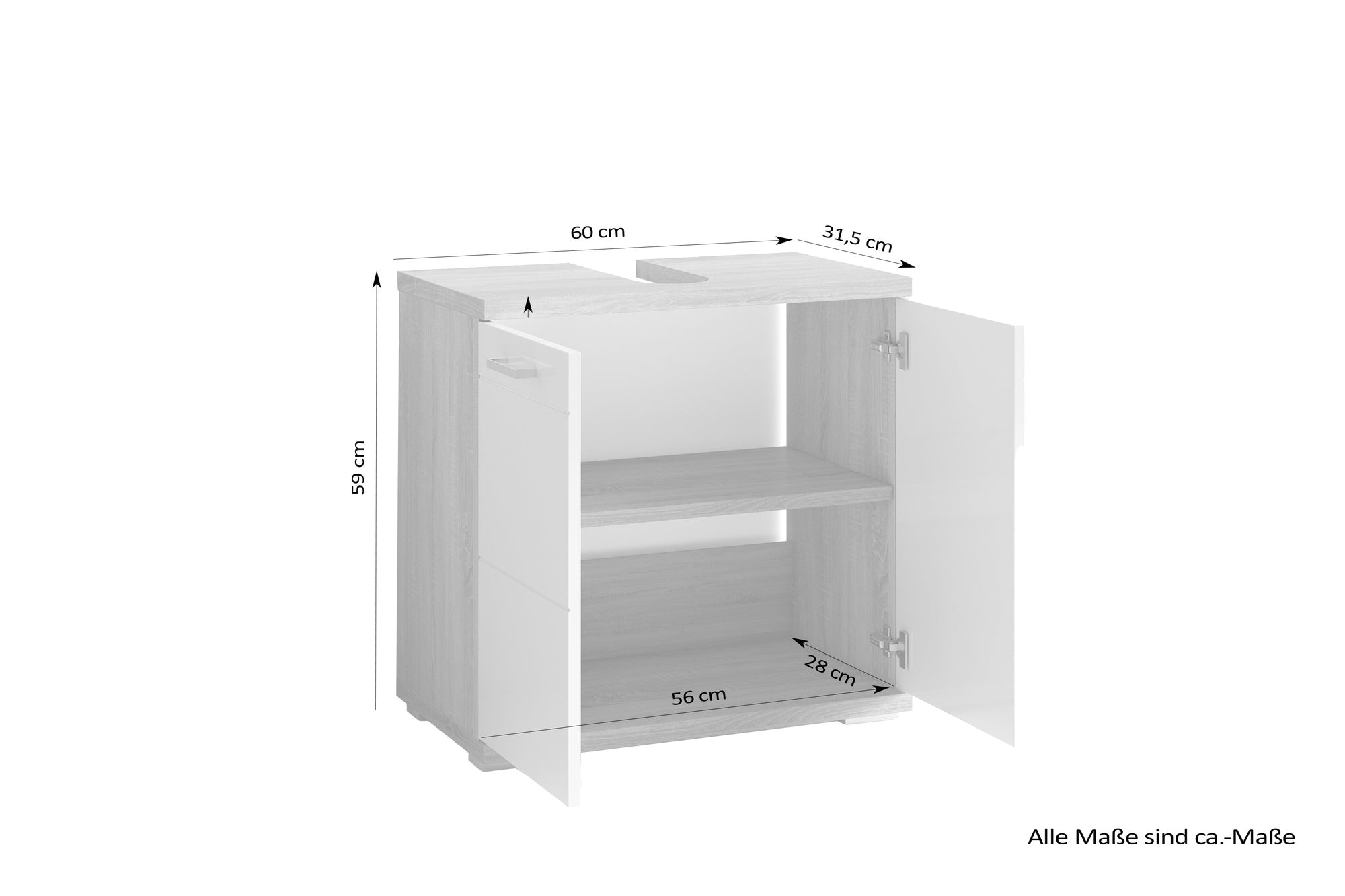 Waschbeckenunterschrank NEBRASKA / in anthrazit, Sonoma Eiche (Eiche-Optik) oder weiß / B 60, H 59, T 31,5 cm / 2-türig