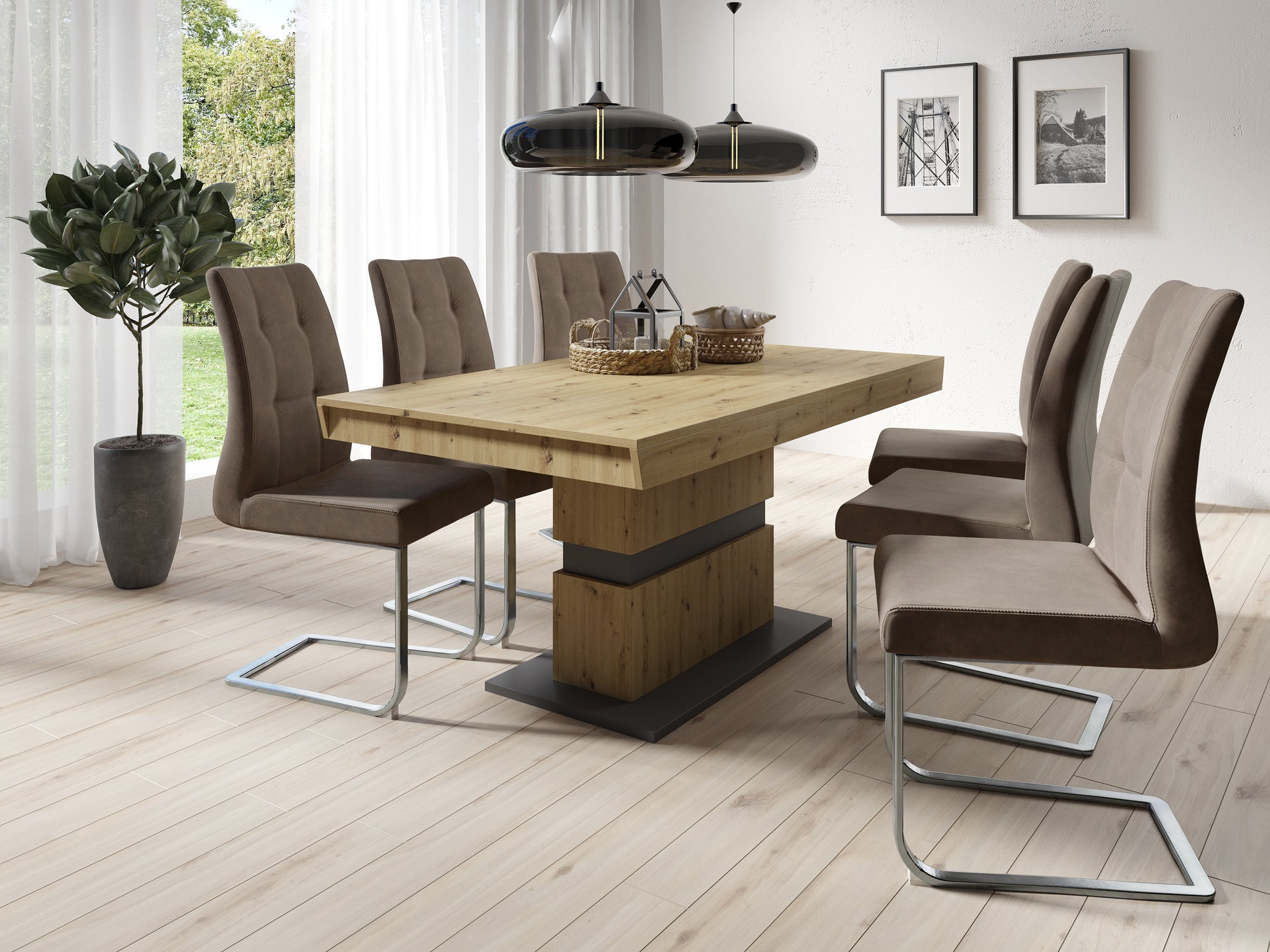 Esszimmertisch MATTHEW / Küchen-Tisch 160 cm mit Auszugsfunktion auf 215 cm / Auszugstisch Artisan Eiche, Light Atelier oder Old Wood / Esstisch ausziehbar mit Einlegeplatte / 160-215 x 90, H 75 cm