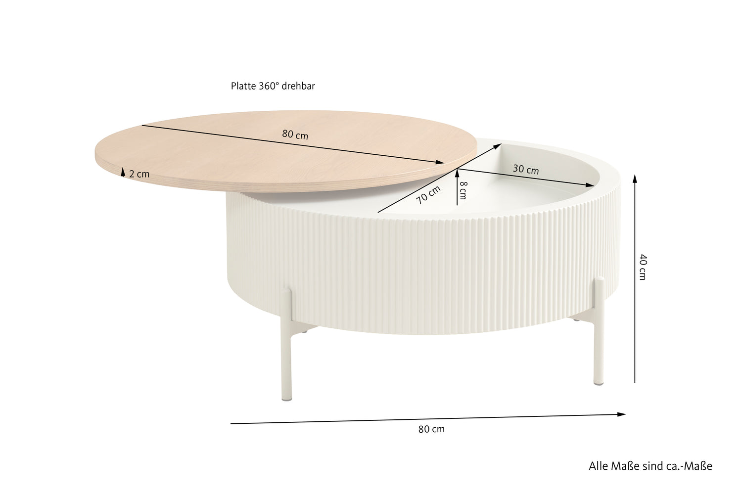 HEROY Couchtisch Eichefarbig Bianco