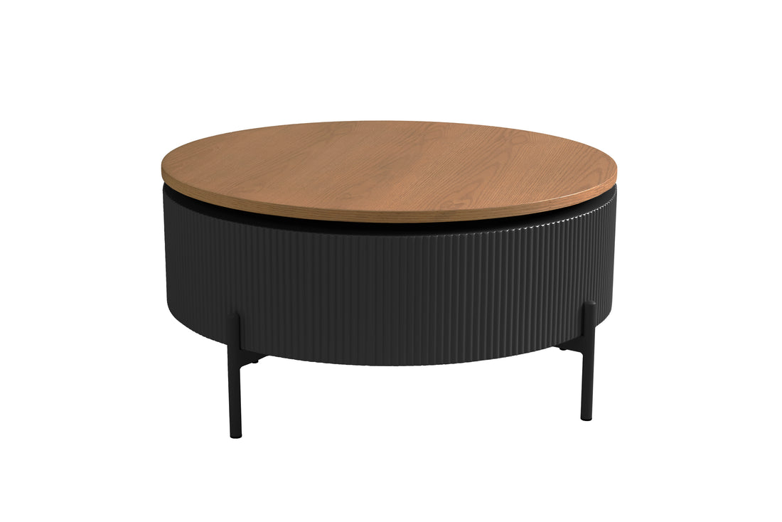 SCHÖNER WOHNEN-Kollektion Couchtisch HEROY 01, Drehplatte in Echtholzfurnier Eichefarbig Tobacco, Korpus und Füße in schwarz oder Drehplatte in Echtholzfurnier Eichefarbig Bianco, Korpus und Füße in seidengrau