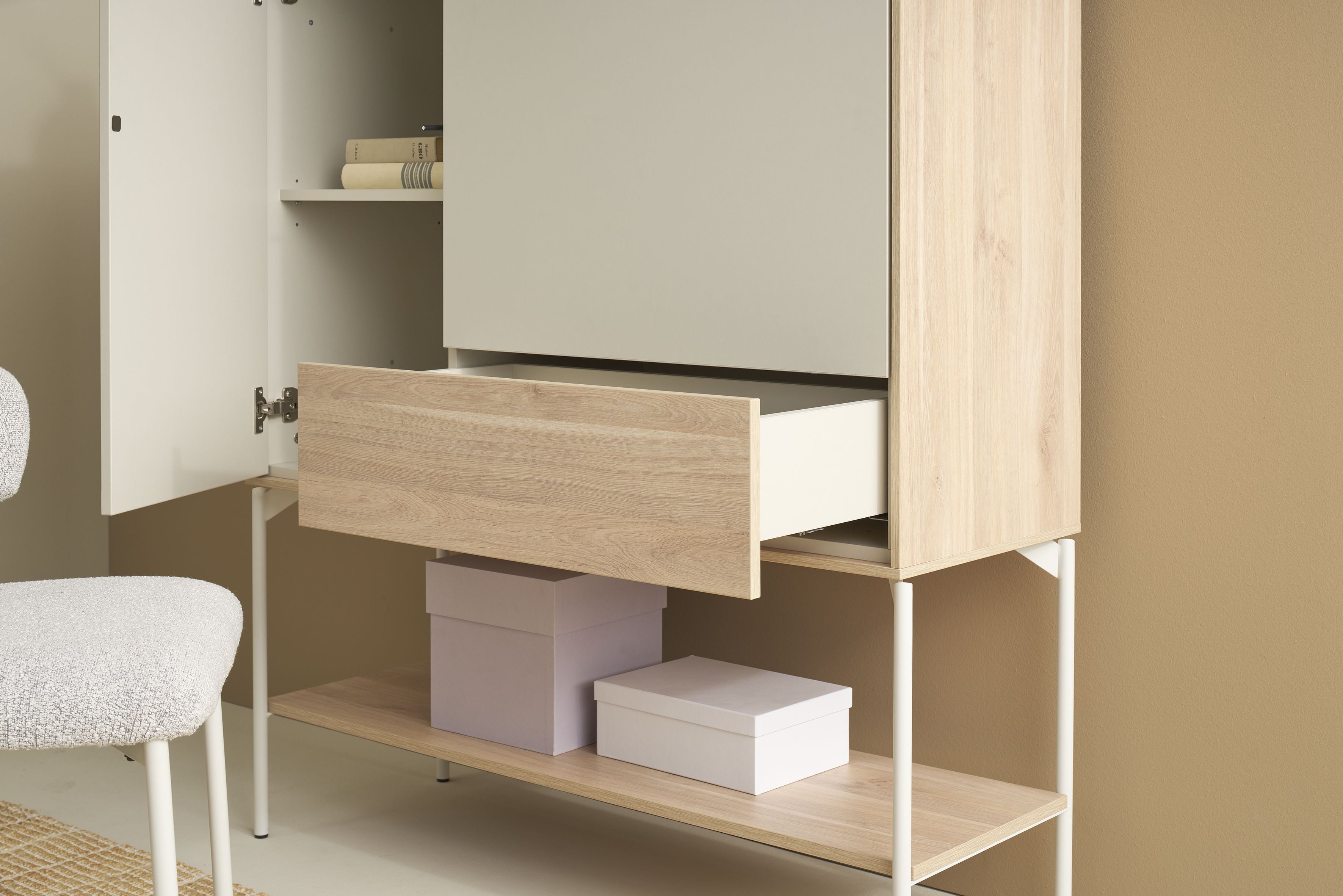 LABOE Highboard Eichefarbig Bianco hell
