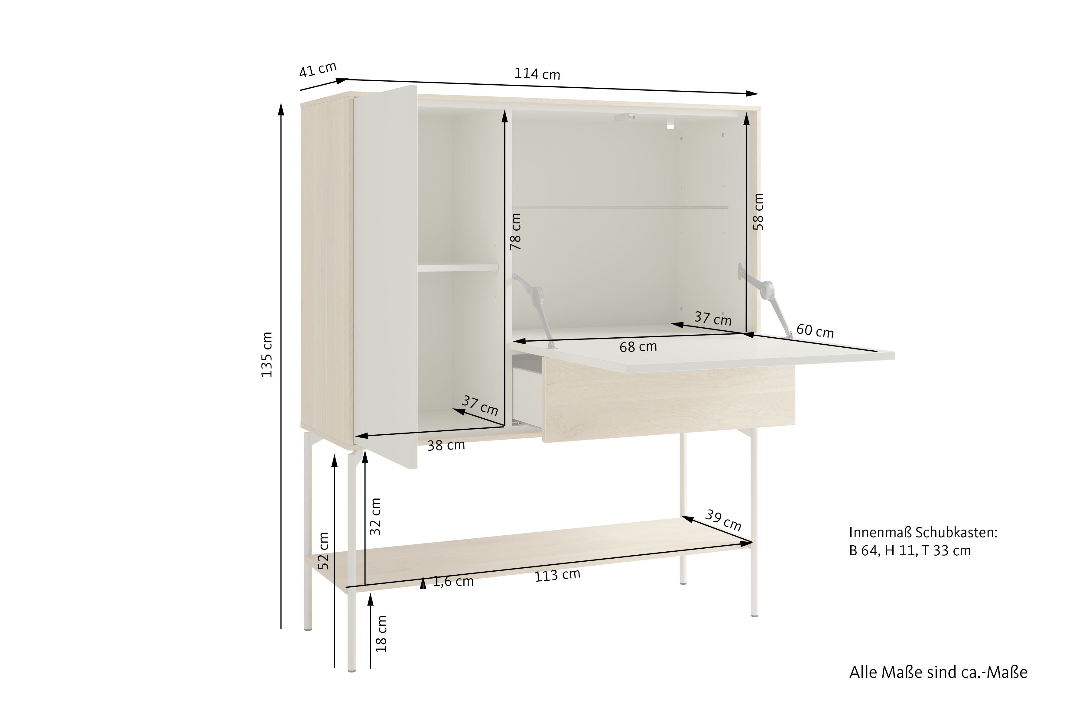 LABOE Highboard Eichefarbig Bianco hell