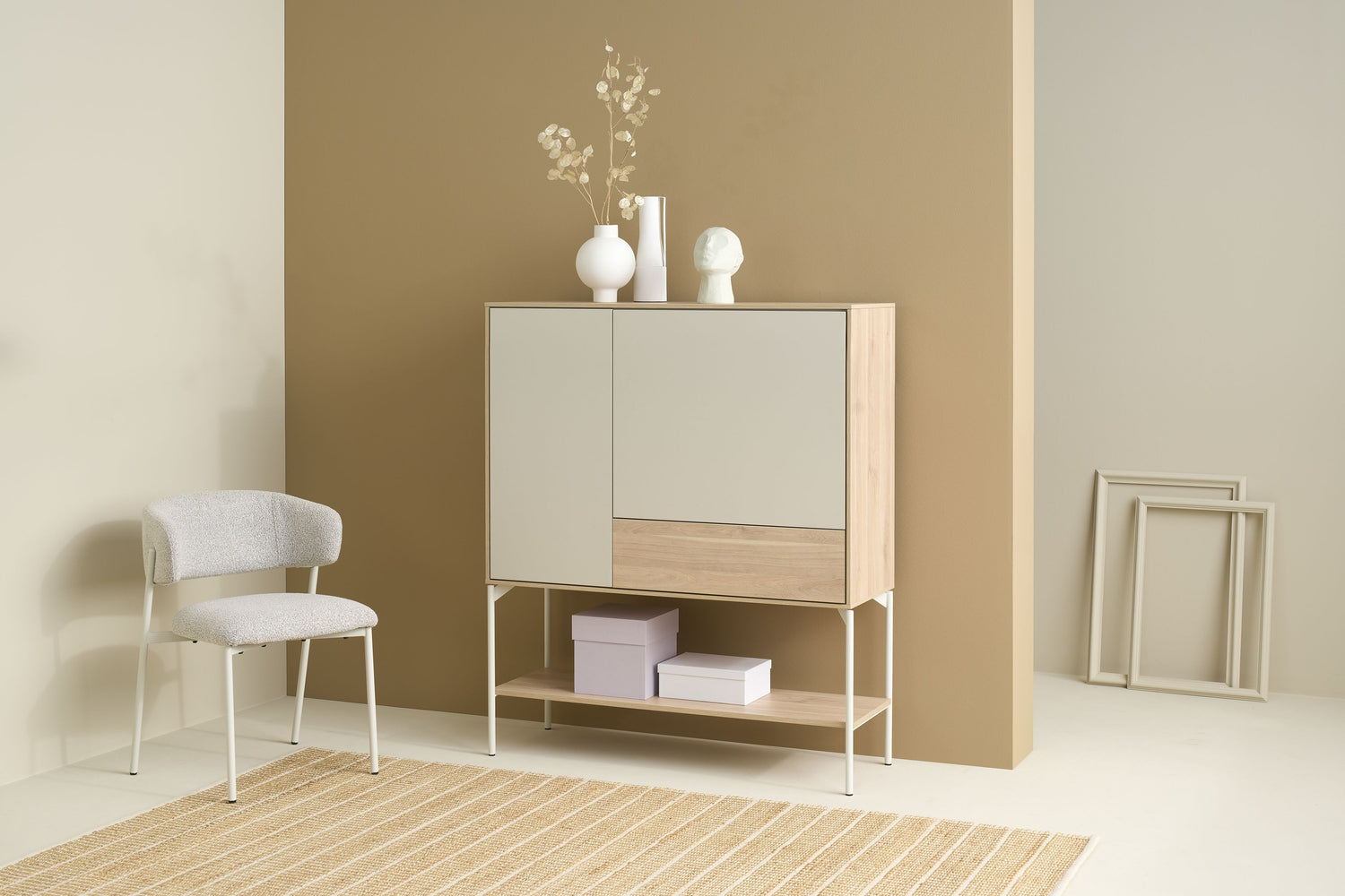 LABOE Highboard Eichefarbig Bianco hell