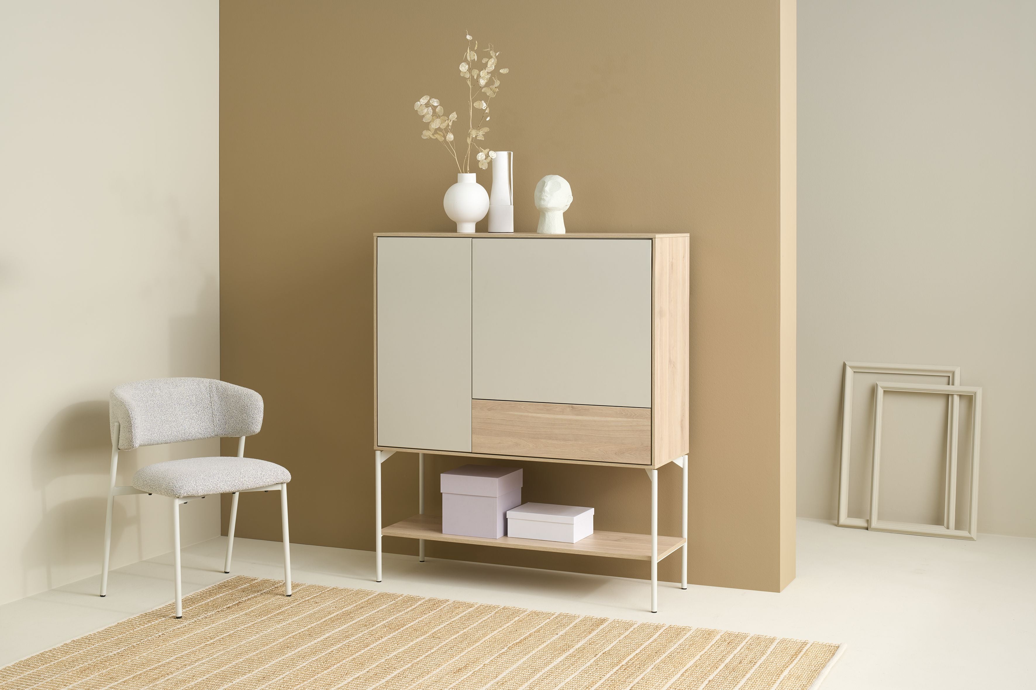LABOE Highboard Eichefarbig Bianco hell