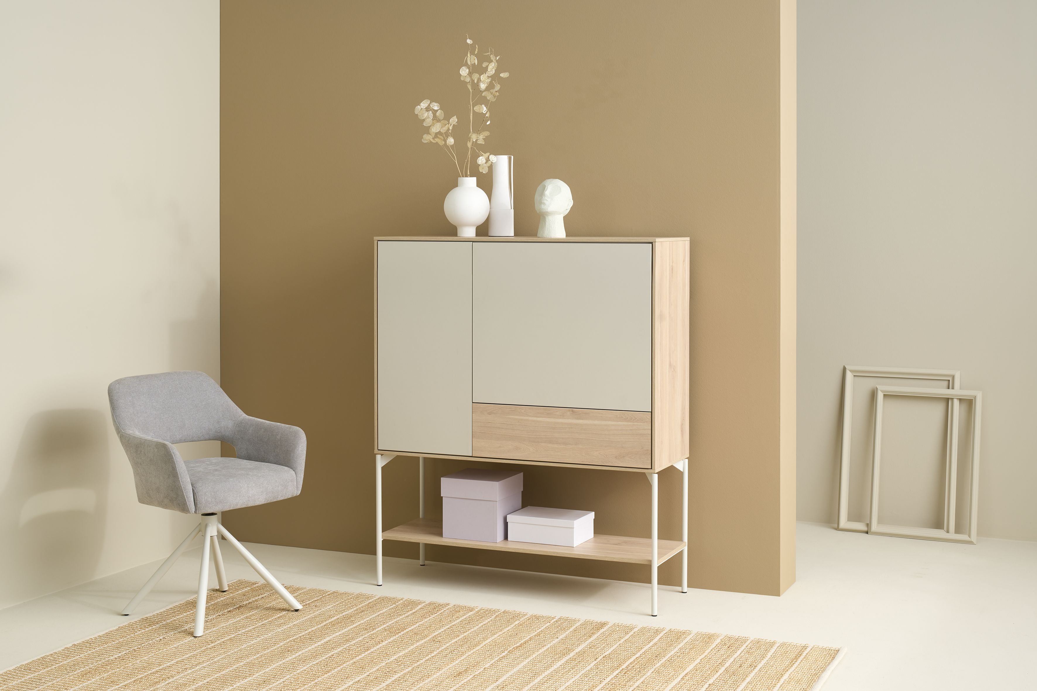 LABOE Highboard Eichefarbig Bianco hell