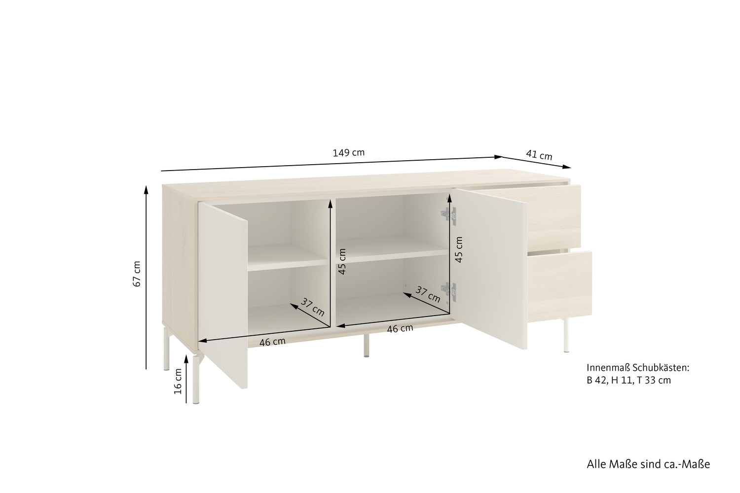 LABOE Sideboard Eichefarbig Bianco hell