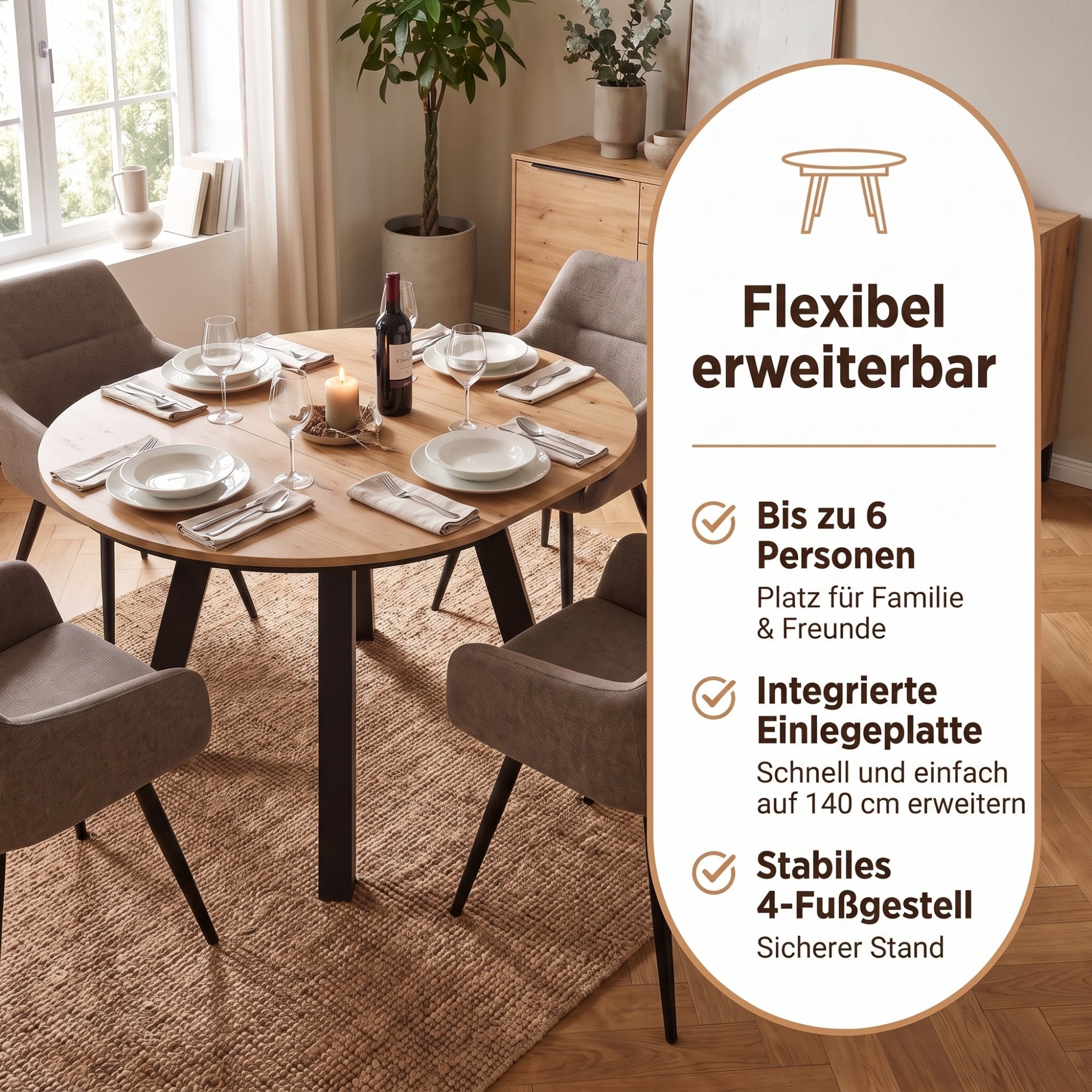 TIMOR Tisch mit Auszug Evoke Eiche (Eiche-Optik)