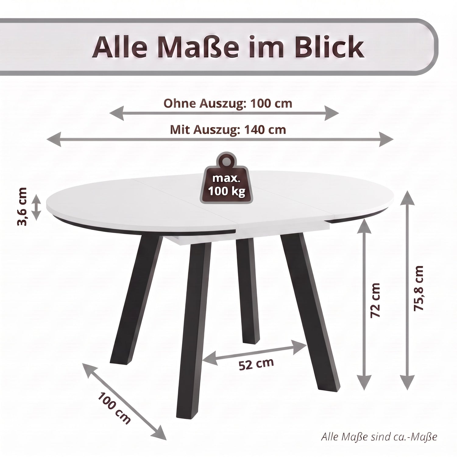 TIMOR Tisch mit Auszug weiß