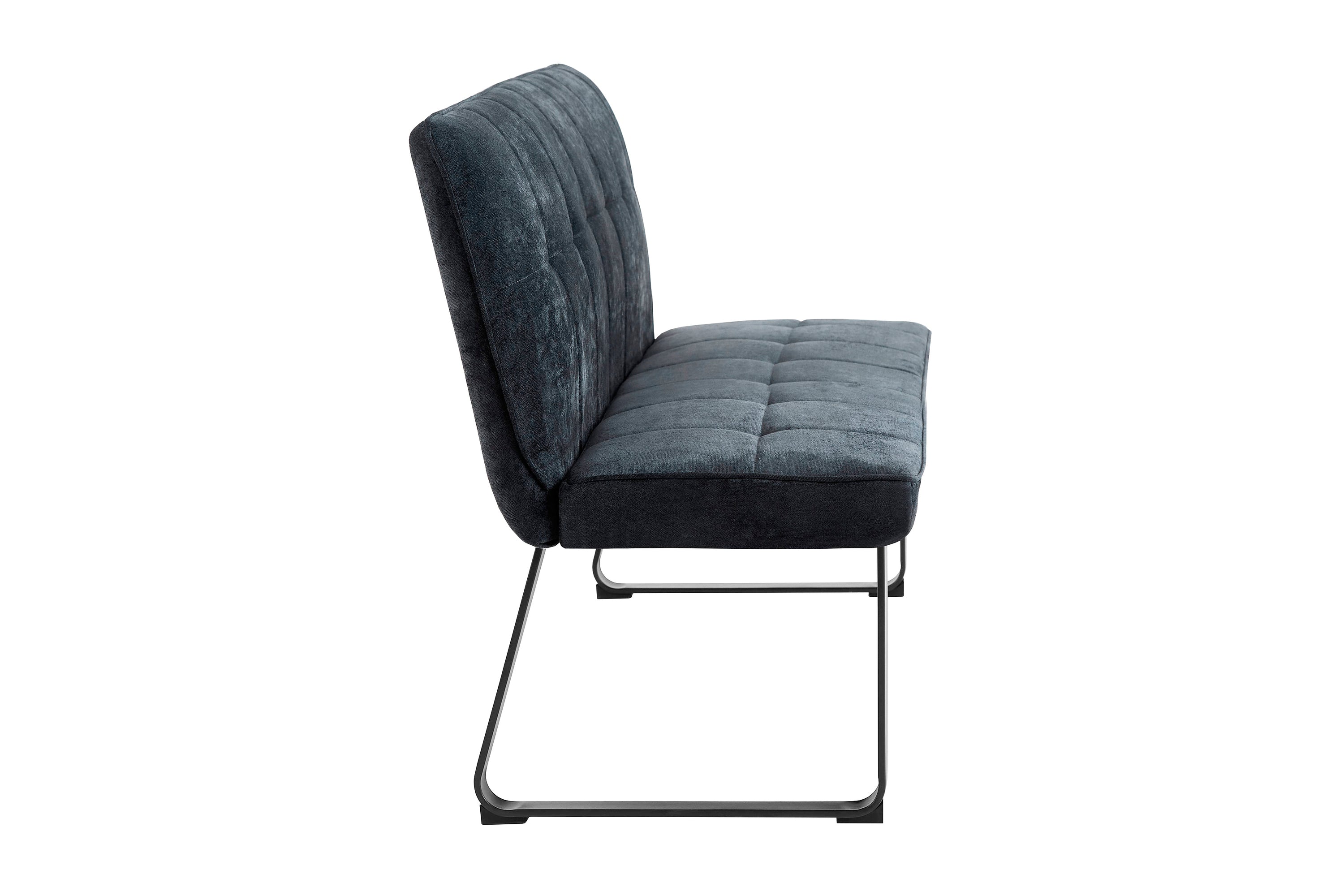 Bank Talea / Moderne Sitzbank mit einem Webstoff-Bezug in dunkelgrau oder hellgrau / Metall Gestell schwarz pulverbeschichtet / Bank mit Rückenlehne / B 140 oder 160, H 92, T 59 cm