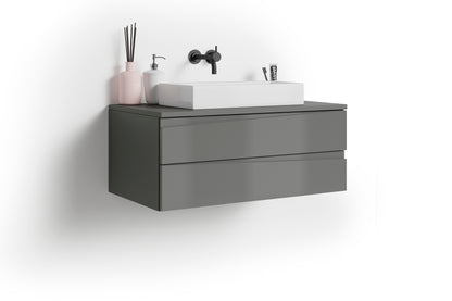 Waschtisch SHAPE / Moderne Bad Kommode / in weiß, anthrazit oder Artisan Eiche (Eiche-Optik) / 2 Schubladen mit gefräster Griffleiste / Schrank / 80 x 33 x 46 cm (BxHxT)