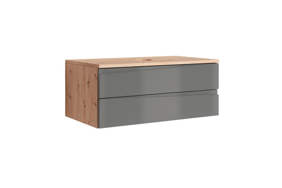 Waschtisch SHAPE / Moderne Bad Kommode / in weiß, anthrazit oder Artisan Eiche (Eiche-Optik) / 2 Schubladen mit gefräster Griffleiste / Schrank / 80 x 33 x 46 cm (BxHxT)