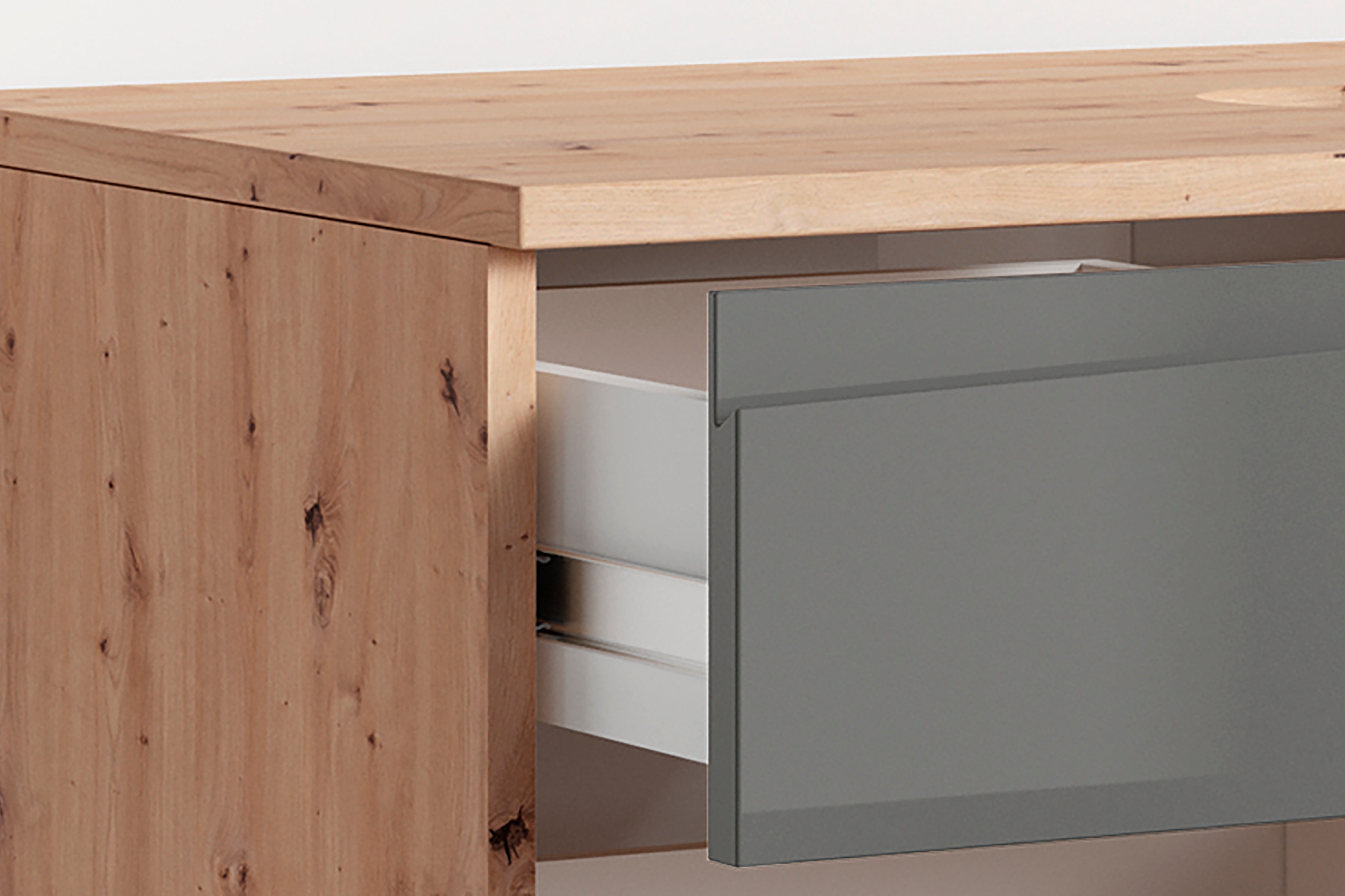 Waschtisch SHAPE / Moderne Bad Kommode / in weiß, anthrazit oder Artisan Eiche (Eiche-Optik) / 2 Schubladen mit gefräster Griffleiste / Schrank / 80 x 33 x 46 cm (BxHxT)