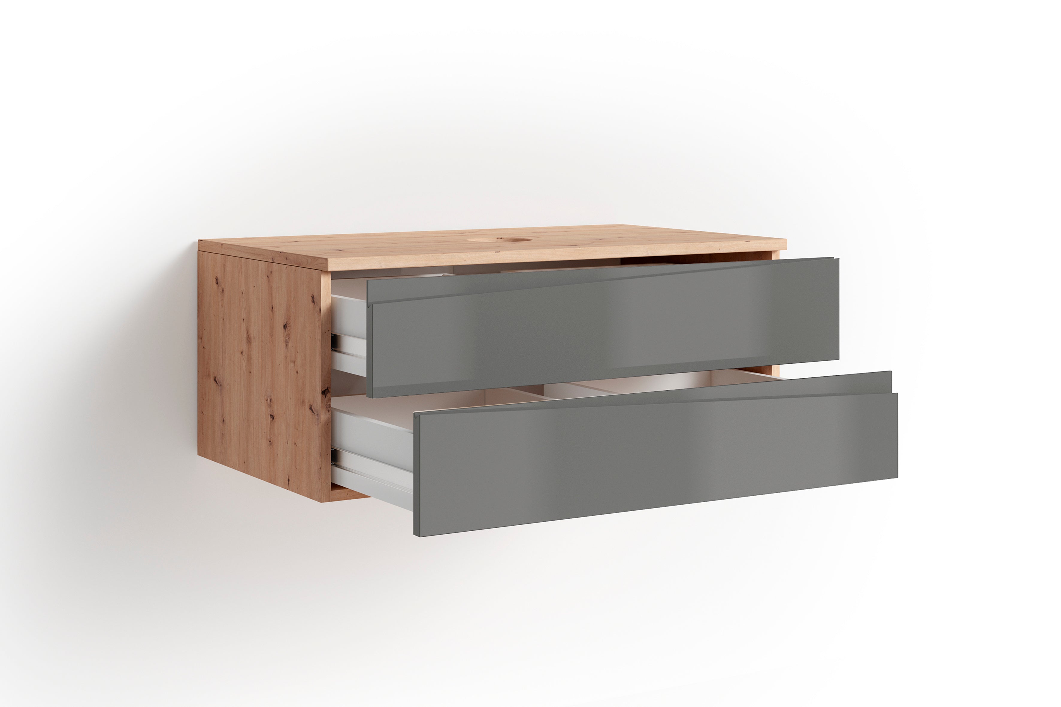 Waschtisch SHAPE / Moderne Bad Kommode / in weiß, anthrazit oder Artisan Eiche (Eiche-Optik) / 2 Schubladen mit gefräster Griffleiste / Schrank / 80 x 33 x 46 cm (BxHxT)