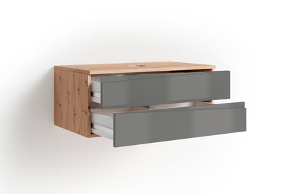 Waschtisch SHAPE / Moderne Bad Kommode / in weiß, anthrazit oder Artisan Eiche (Eiche-Optik) / 2 Schubladen mit gefräster Griffleiste / Schrank / 80 x 33 x 46 cm (BxHxT)