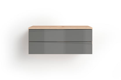 Waschtisch SHAPE / Moderne Bad Kommode / in weiß, anthrazit oder Artisan Eiche (Eiche-Optik) / 2 Schubladen mit gefräster Griffleiste / Schrank / 80 x 33 x 46 cm (BxHxT)