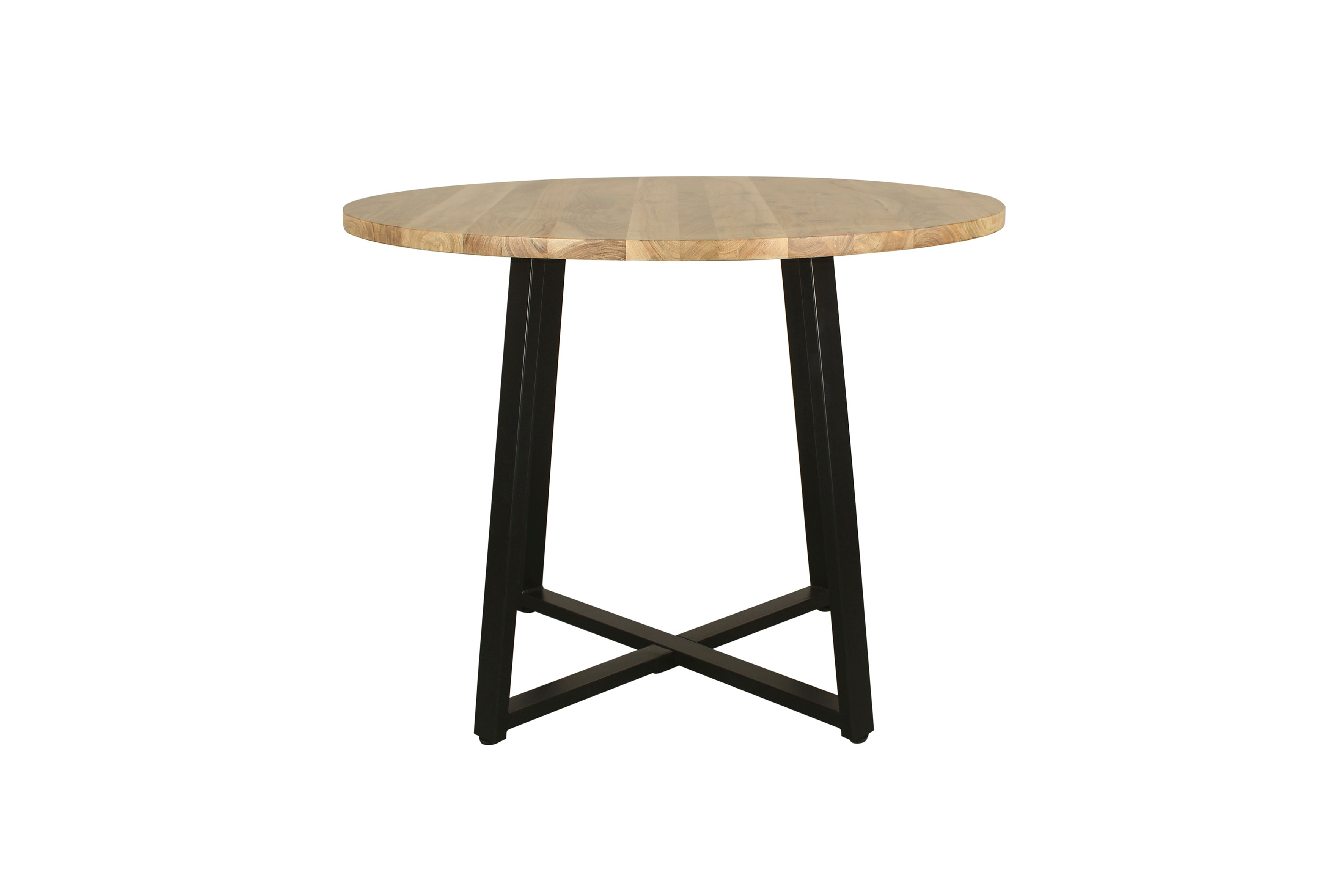 Esstisch ARROW / Rund / Tischplatte Massivholz Akazie natur / Gestell Metall schwarz / D 100, H 77 cm