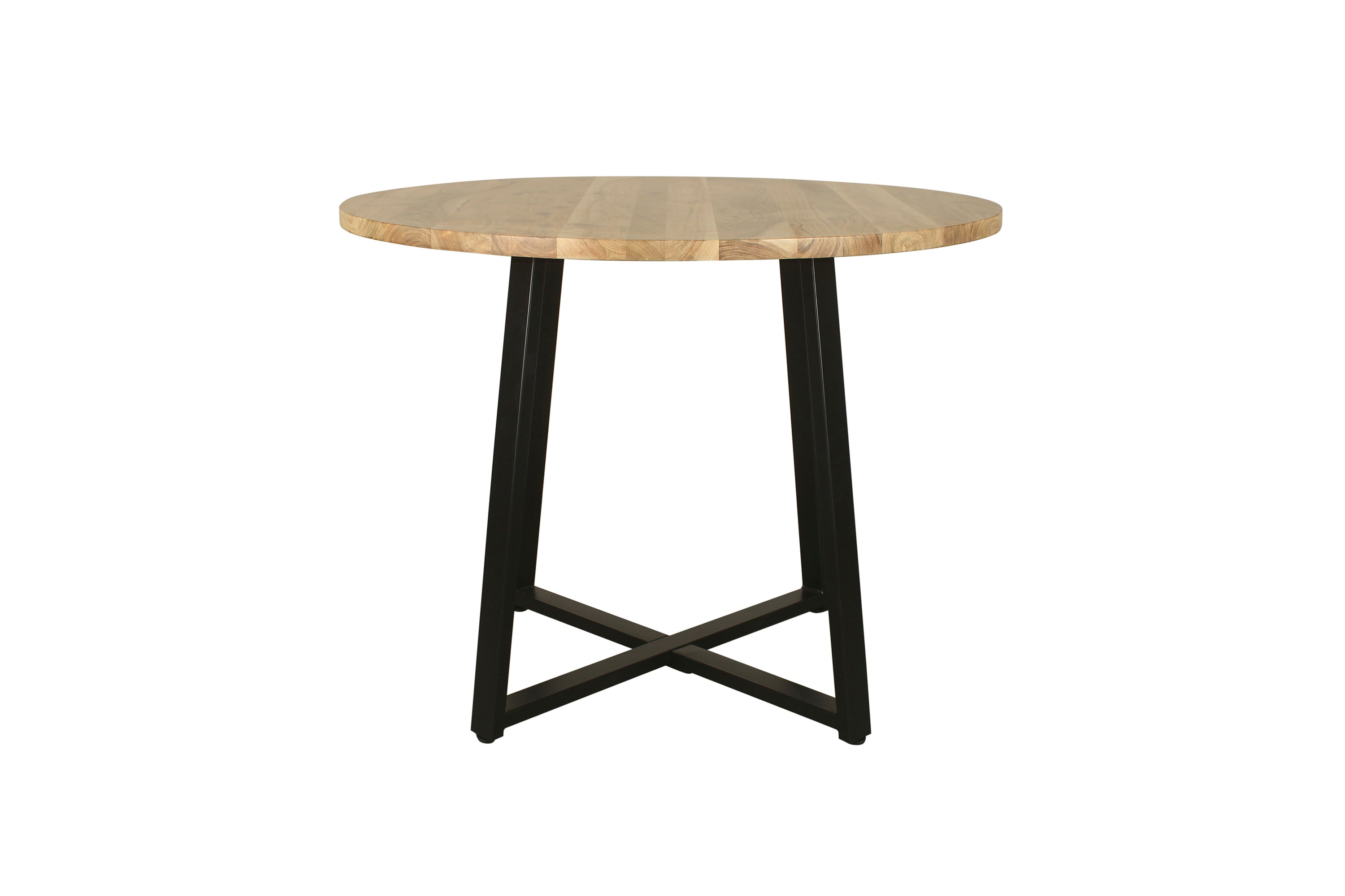 Esstisch ARROW / Rund / Tischplatte Massivholz Akazie natur / Gestell Metall schwarz / D 100, H 77 cm