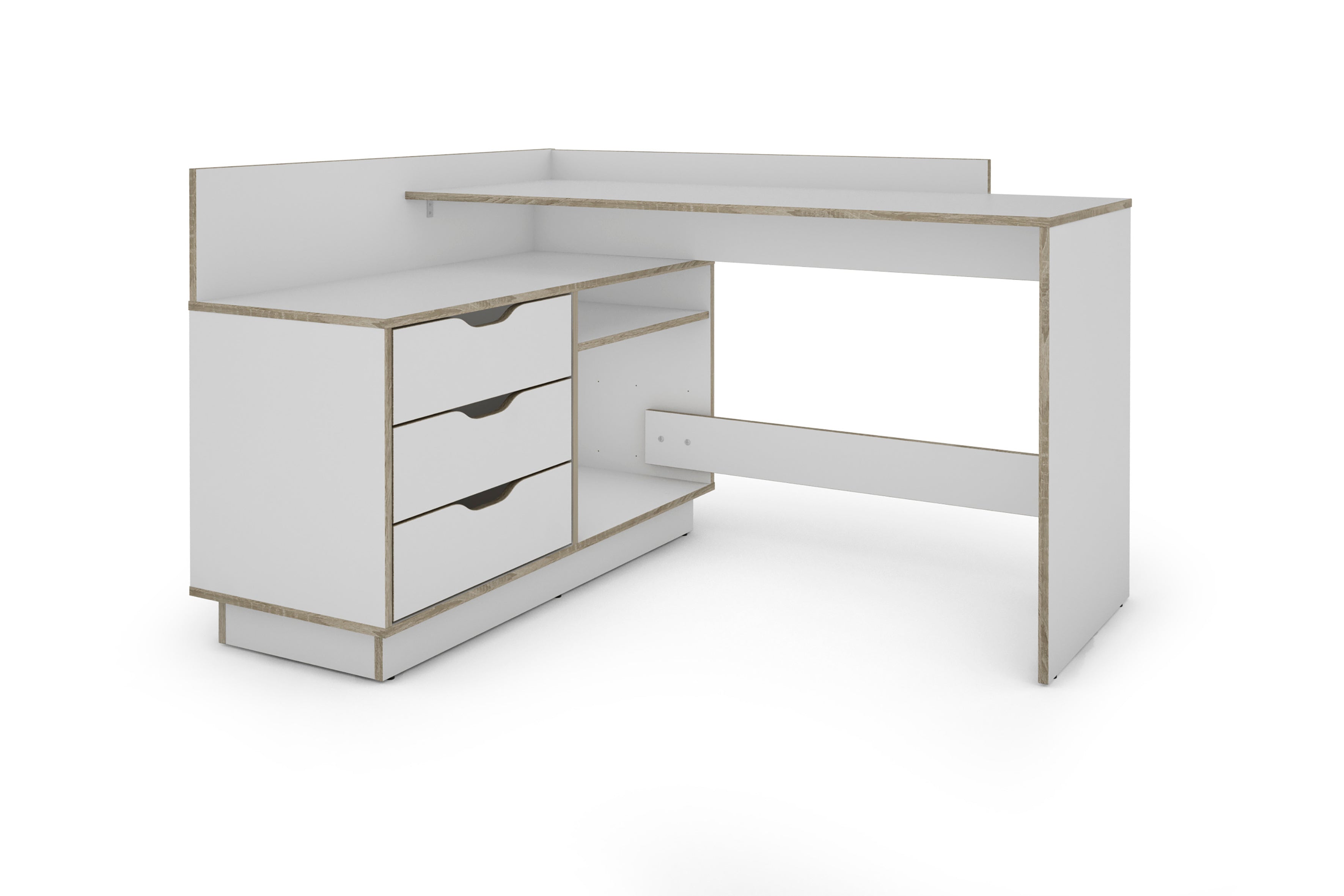 Winkelschreibtisch BELFAST / Rechts oder Links montierbar / 3 Schubkästen / Anthrazit, Weiß-Anthrazit, Artisan Eiche (Eiche-Optik) oder Old Wood (Altholz-Optik) /Bürotisch / Eckschreibtisch / Schreibtisch / B 129, H 83,5, T 105 cm